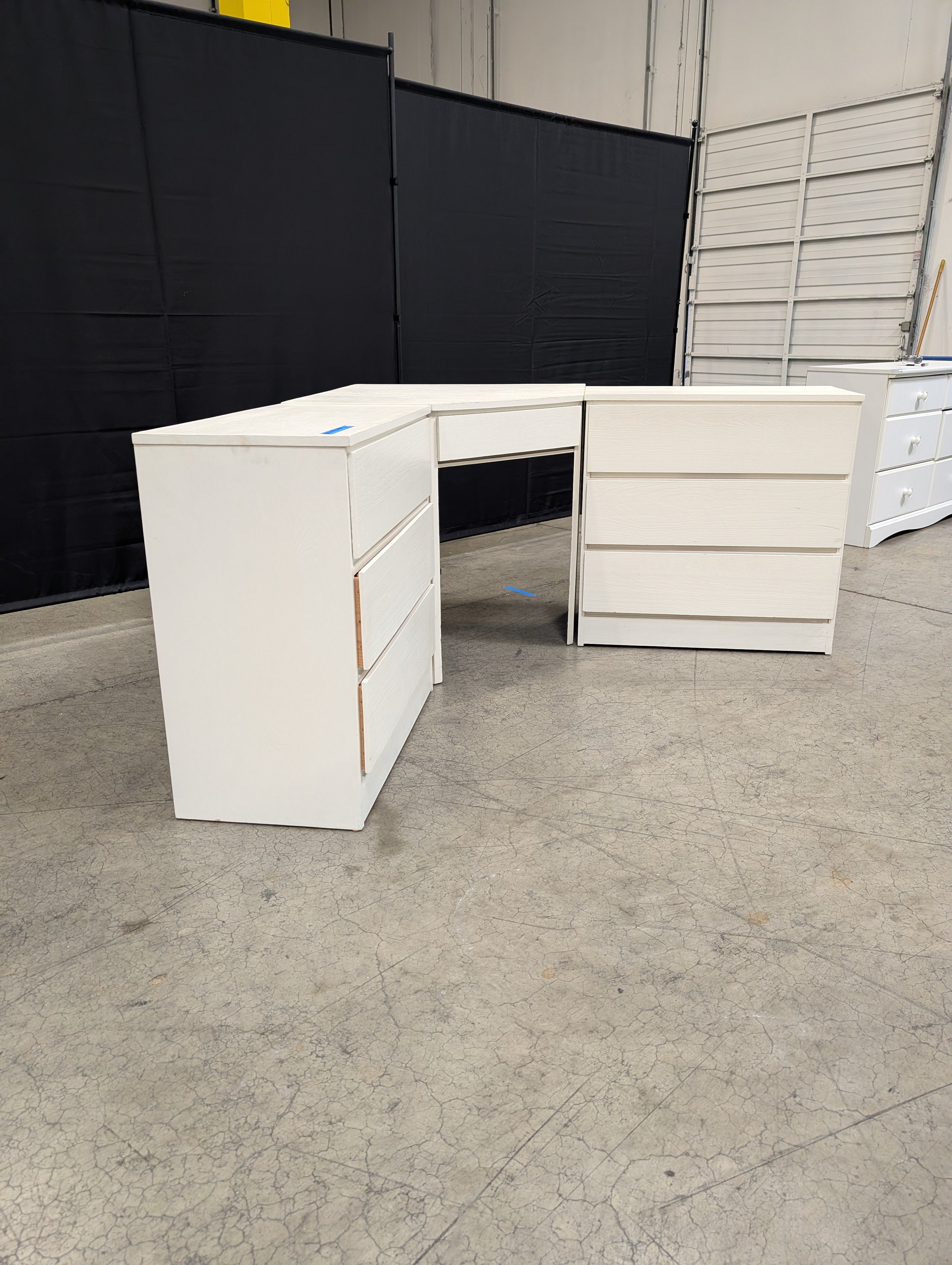 White Corner Desk and Three-Drawer Dresser Set Modern Minimalist Furniture
