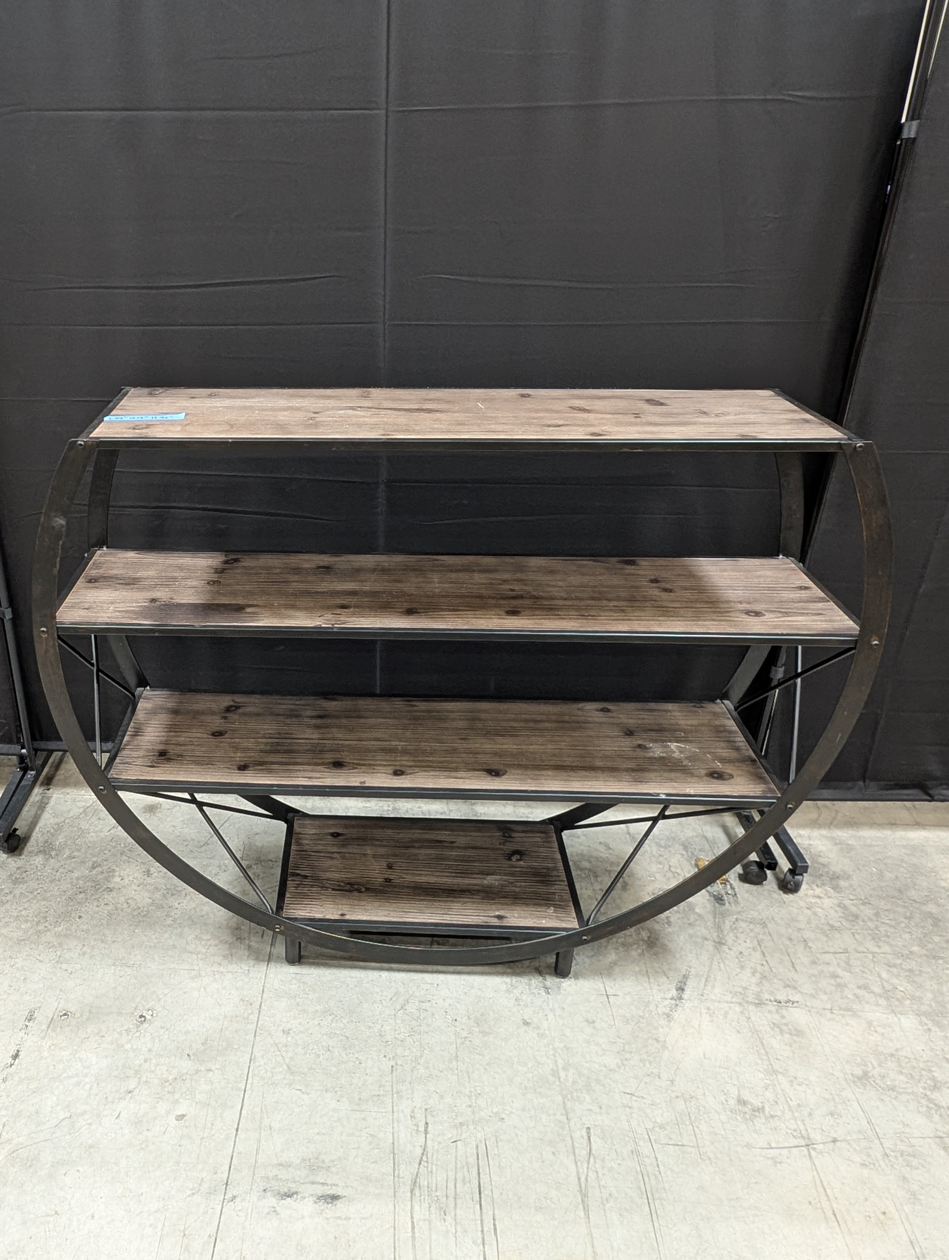 Industrial Half-Moon Display Shelf with Wood Tiers