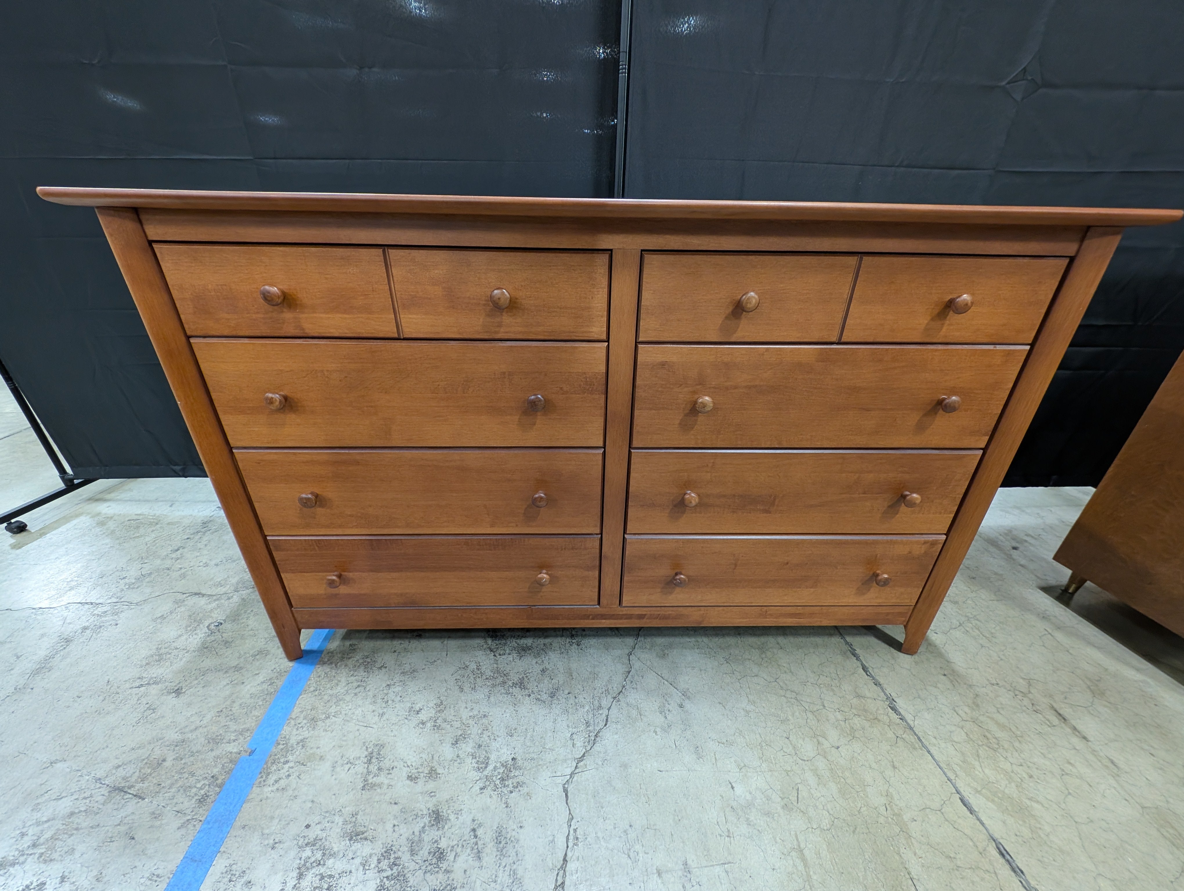 Spacious Cherry Finish Wood Double Dresser with 12 Drawers