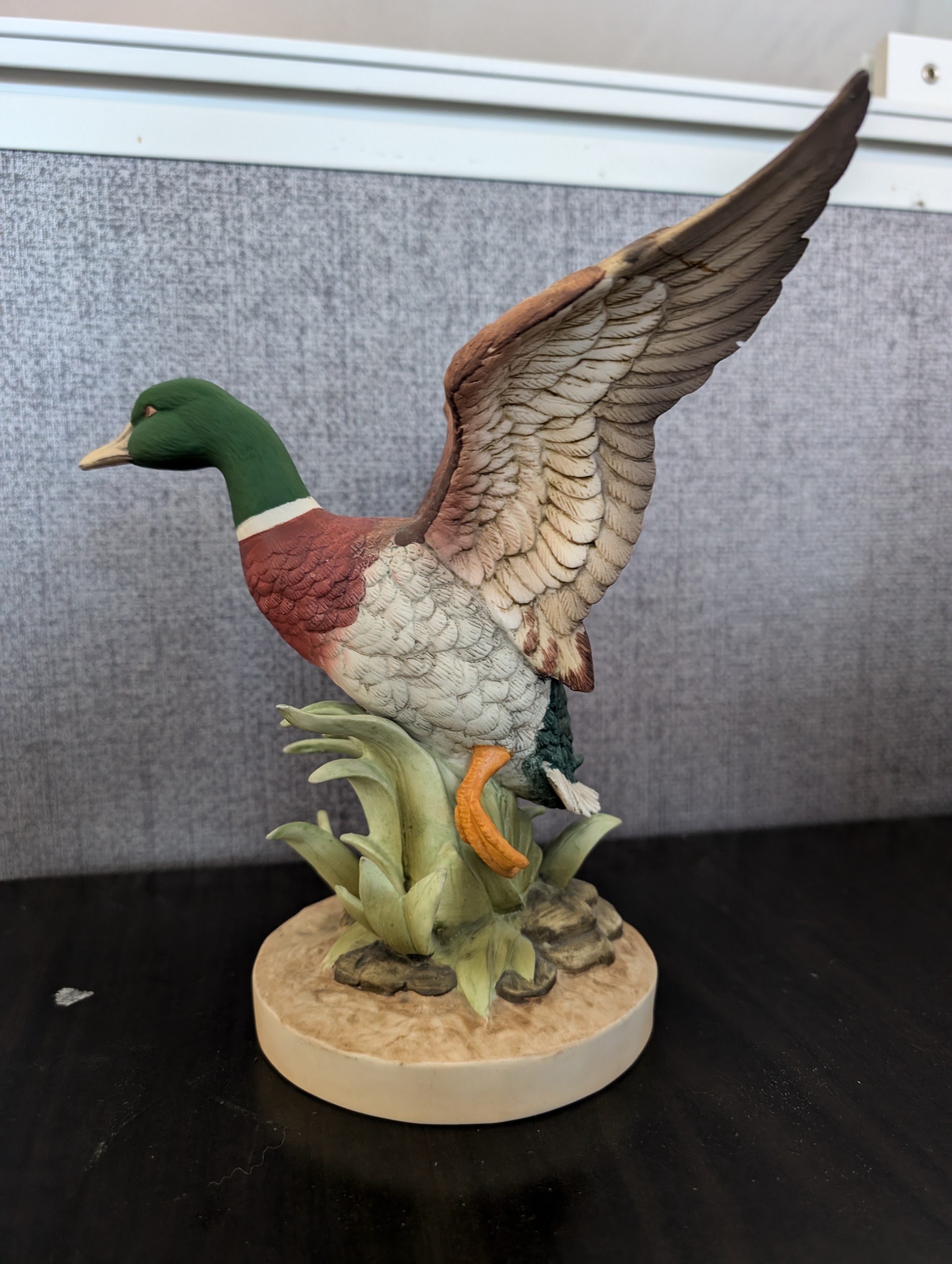 Vibrant Mallard Duck Figurine with Spreading Wings