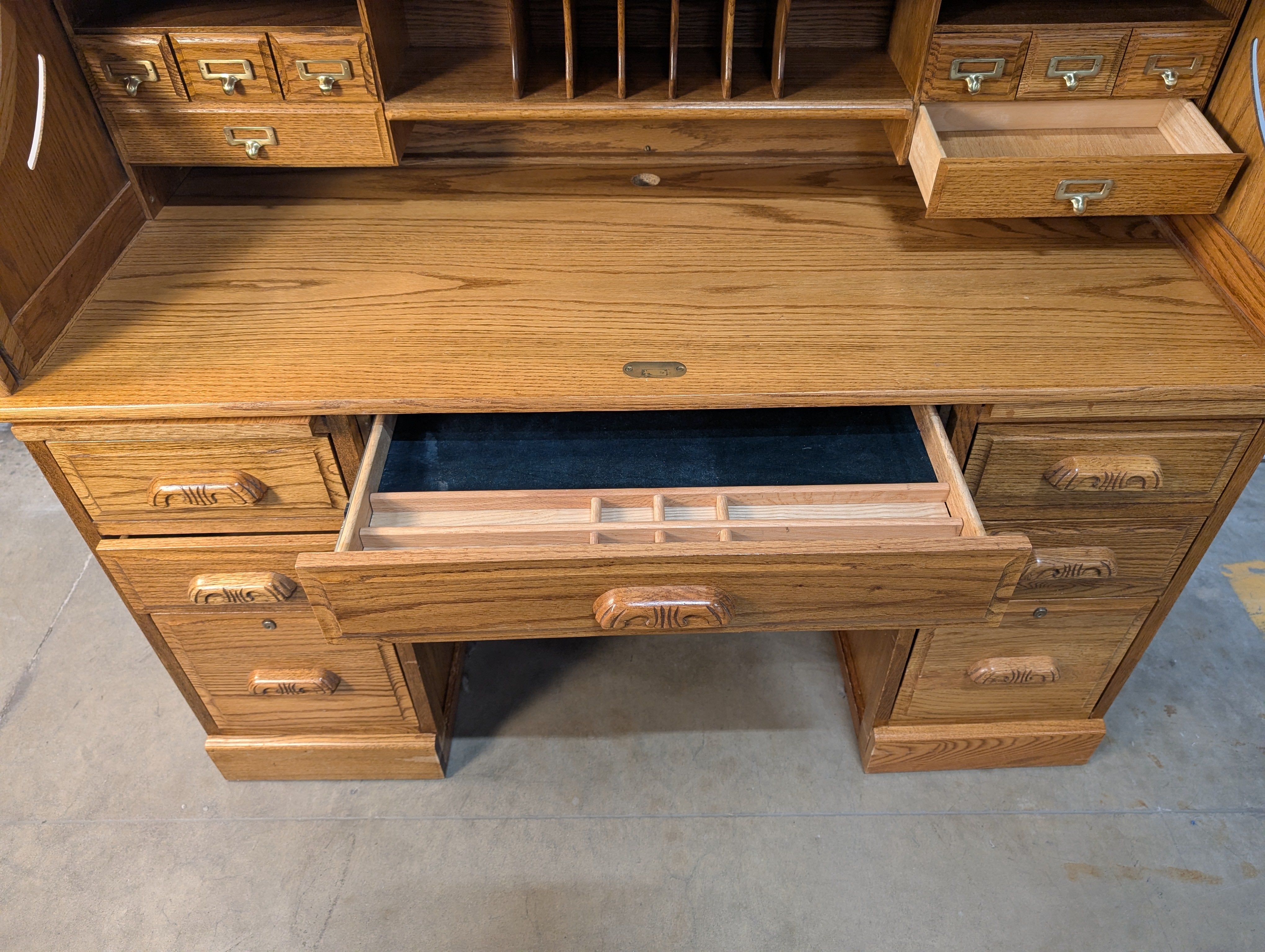 Classic Wood Roll-Top Secretary Desk with Drawers
