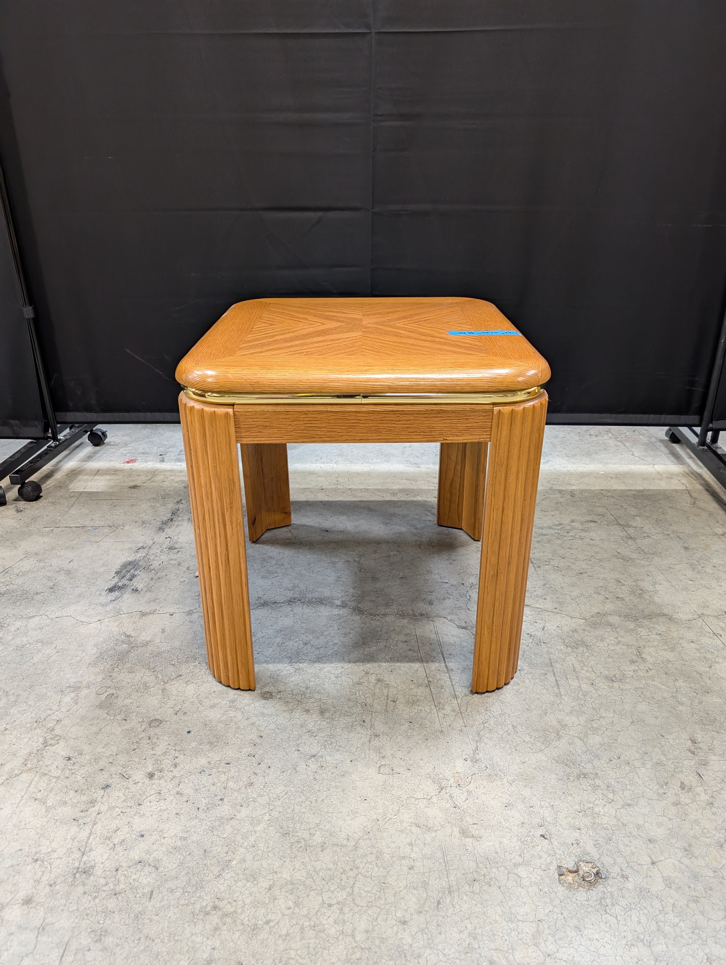 Vintage Light Wood Parquet Top End Table with Fluted Legs