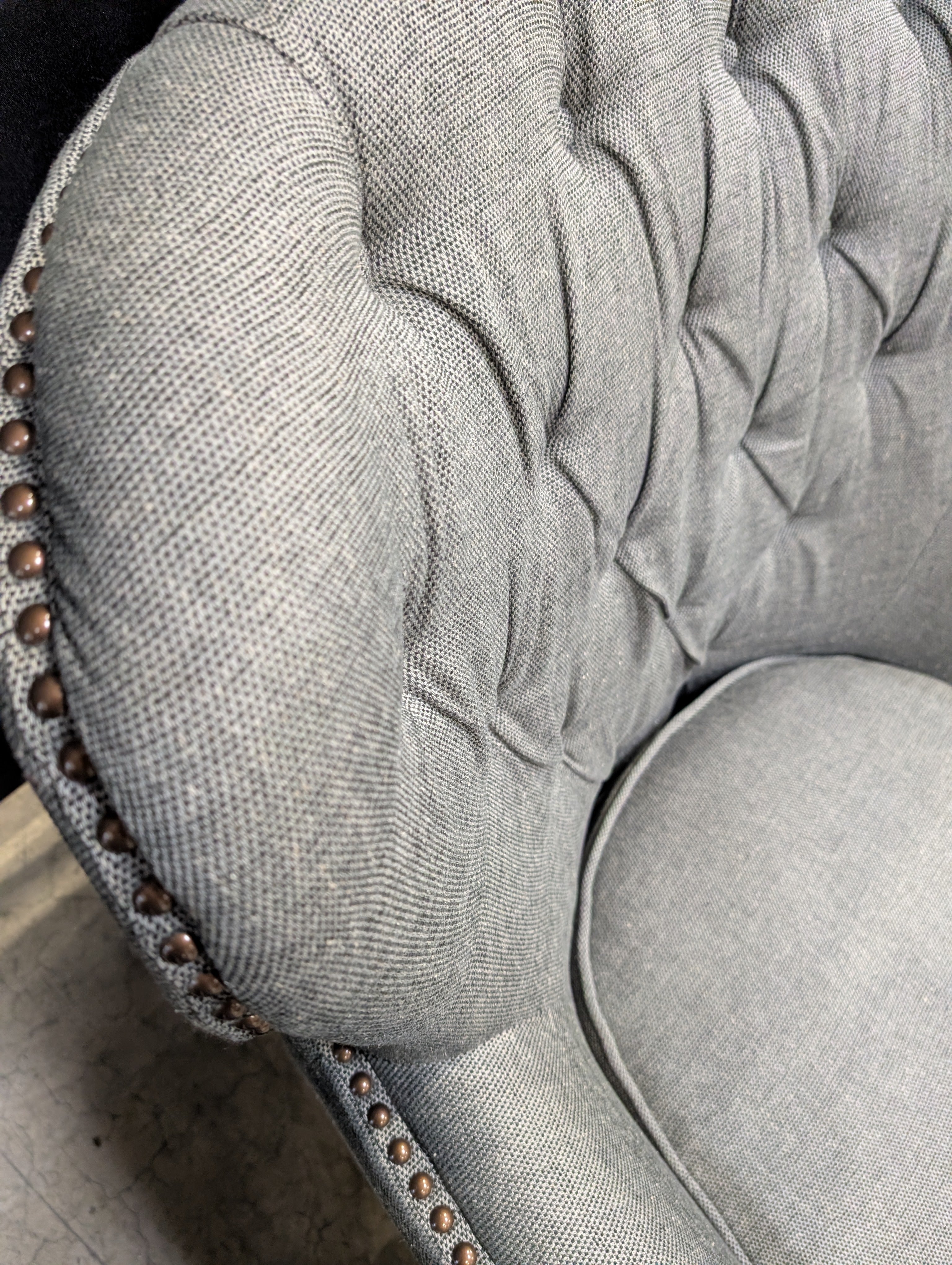 Grey Tufted Upholstered Club Chair with Nailhead Trim