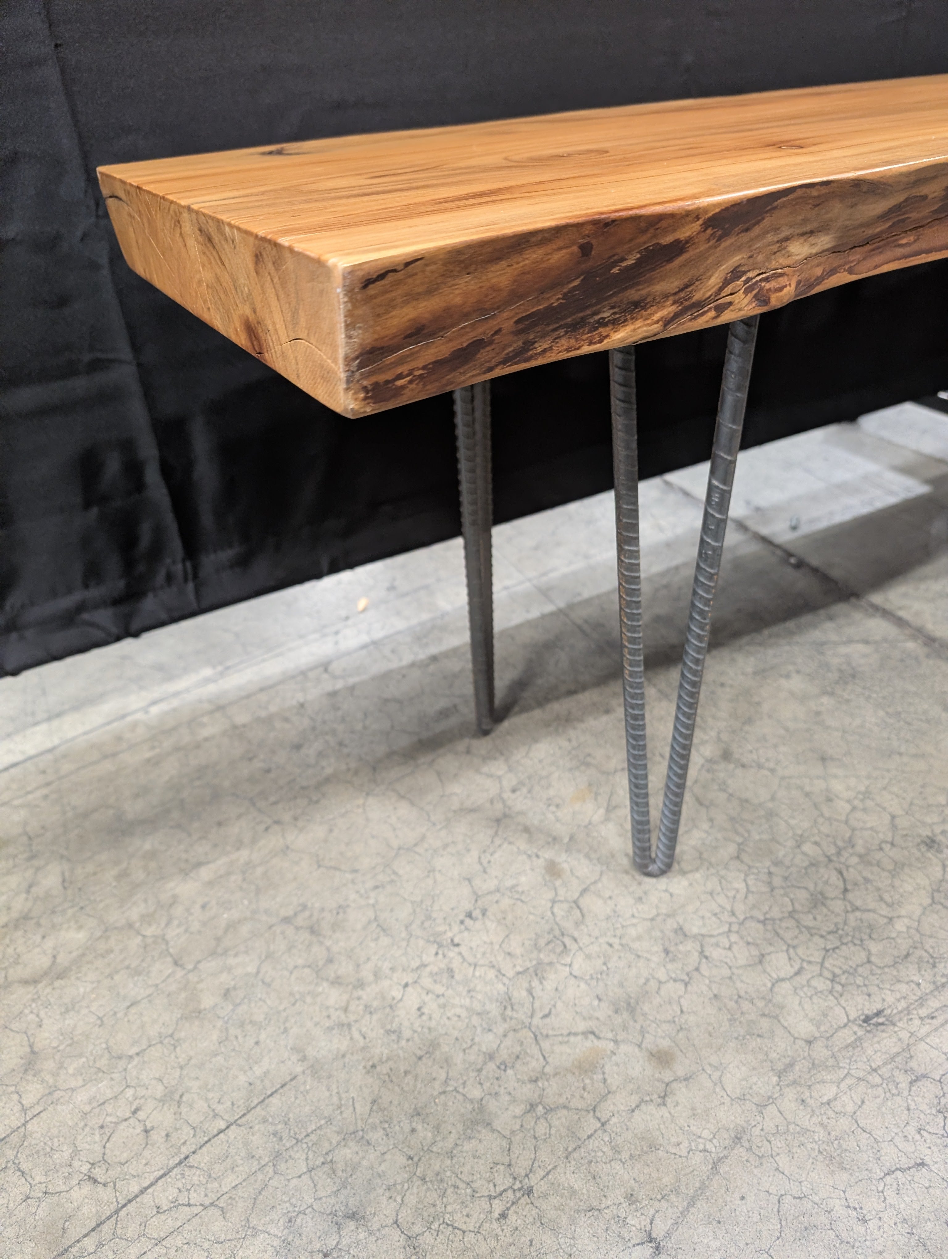 Rustic Live Edge Wood Slab Bench with Hairpin Legs
