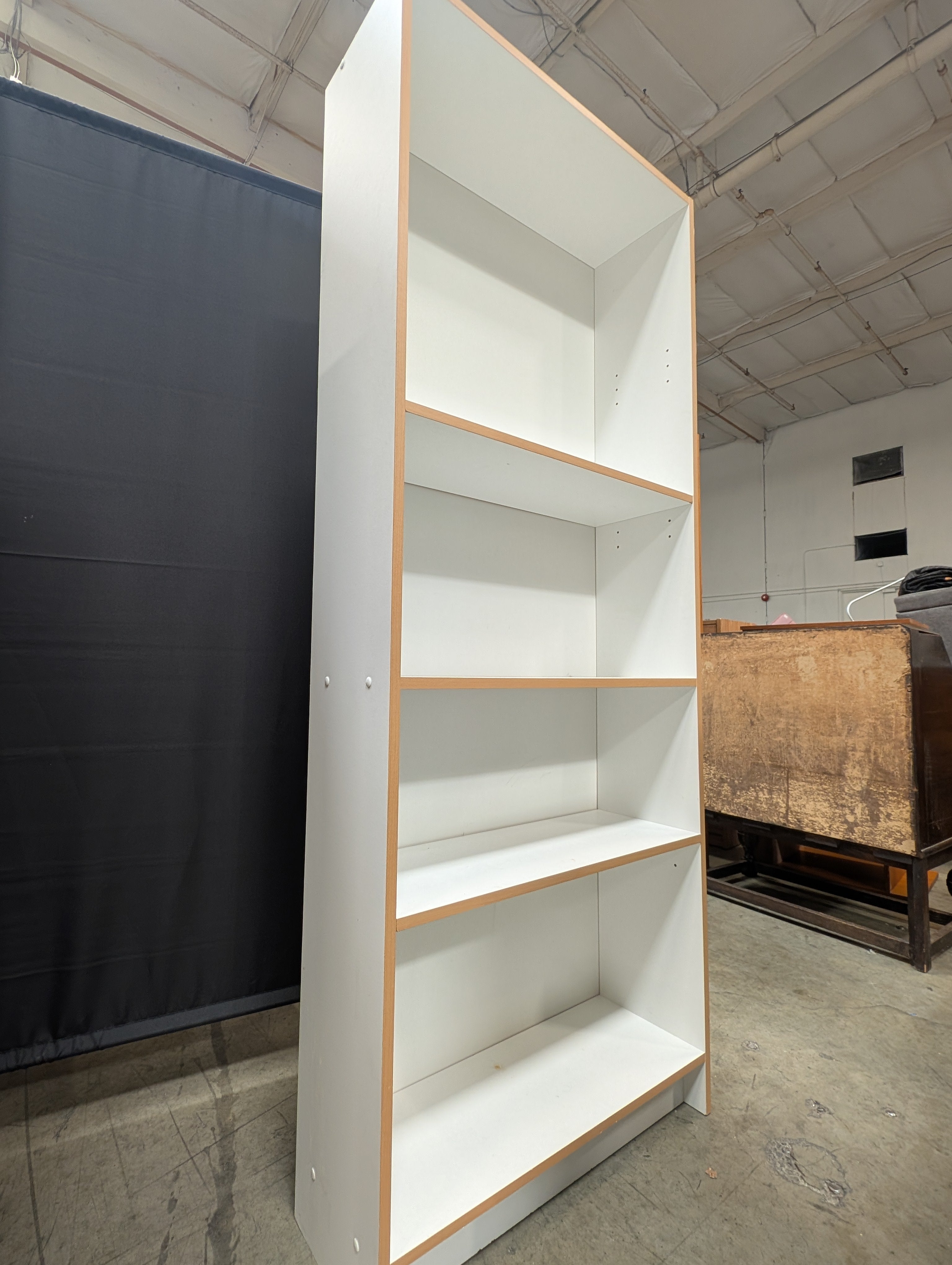 Modern White 3-Shelf Bookcase with Wood Grain Trim