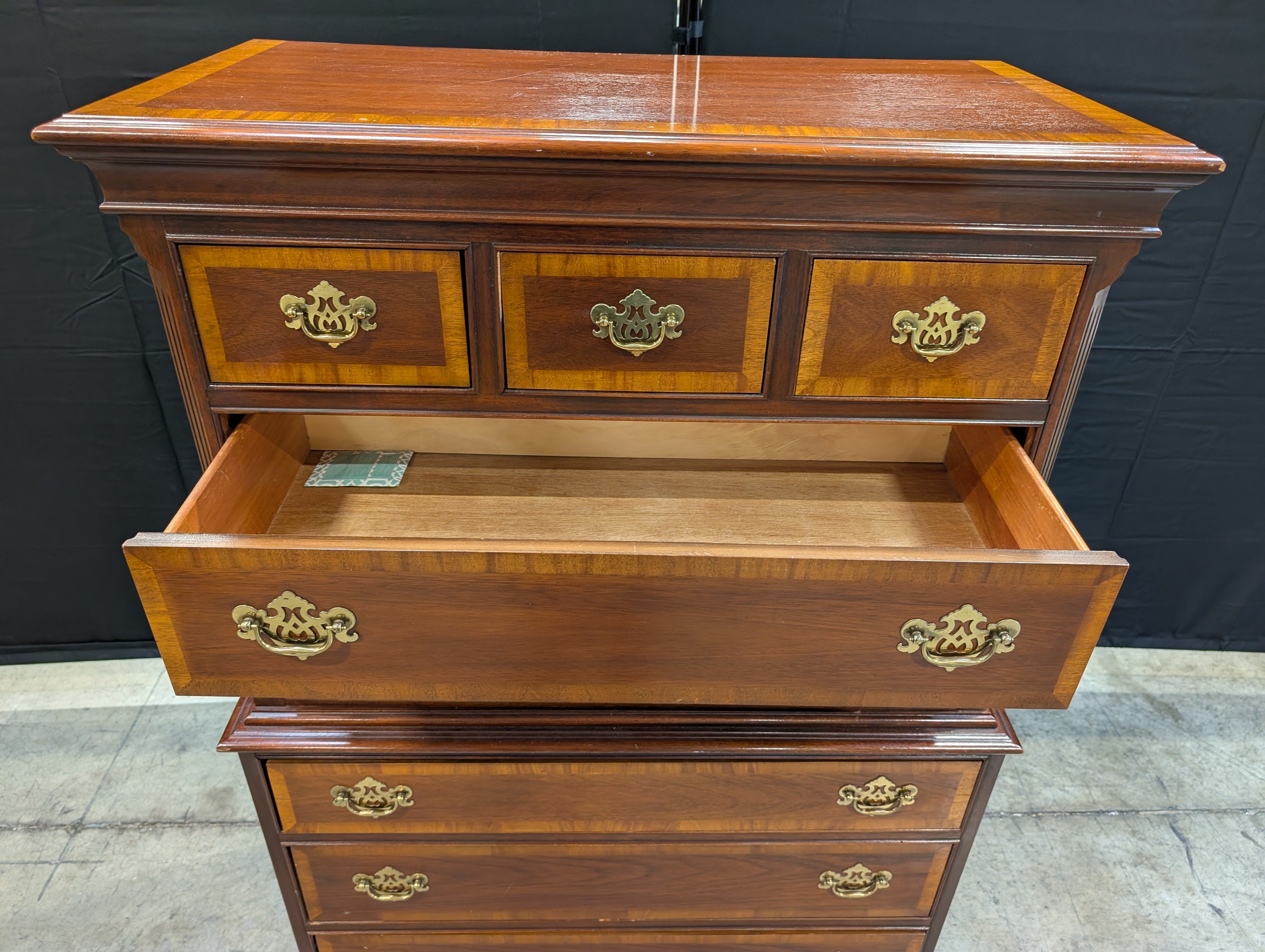 Dixie 1981 Traditional Wood Chest on Chest Dresser with Brass Hardware