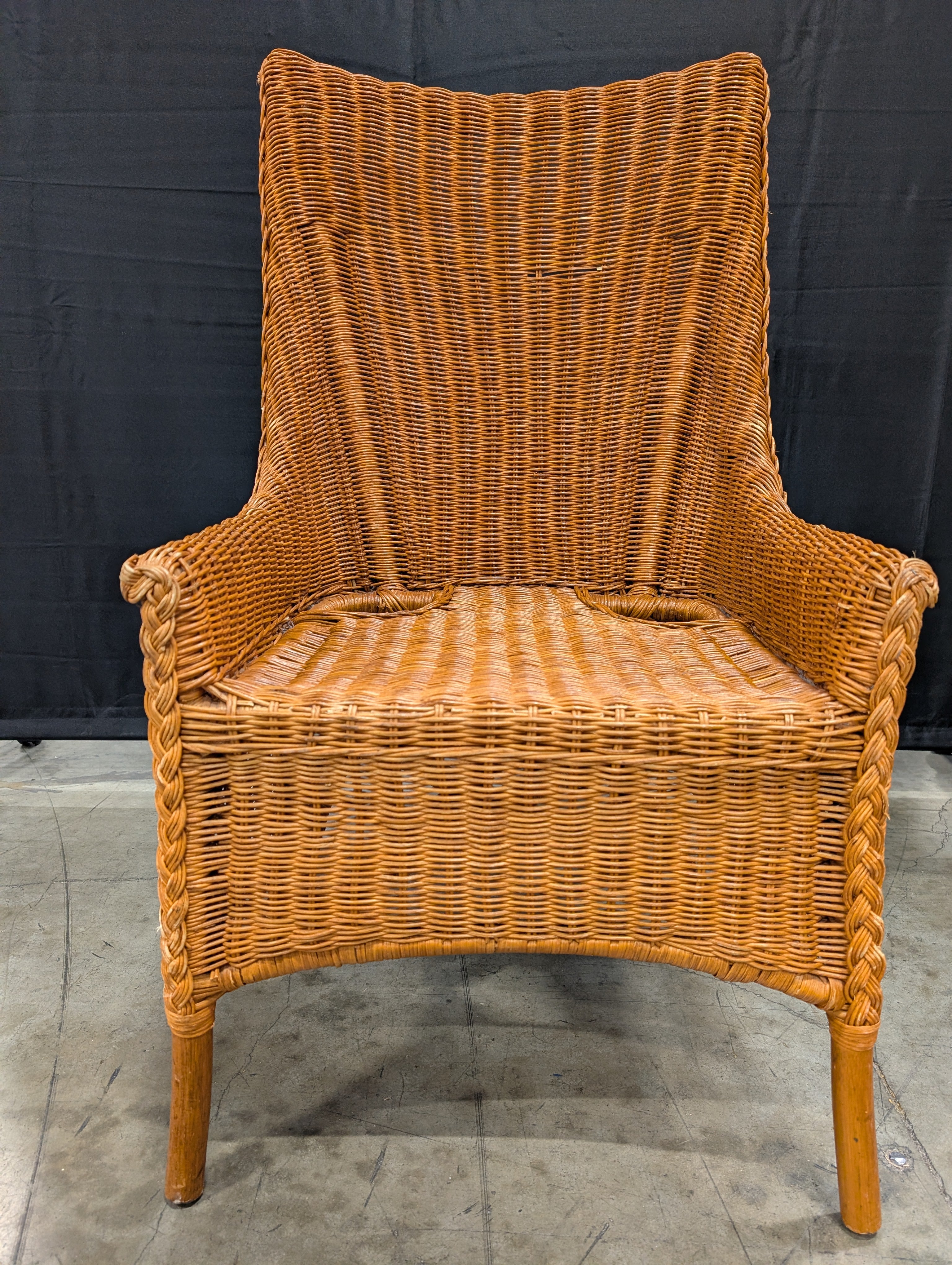 Woven Rattan High-Back Lounge Chair