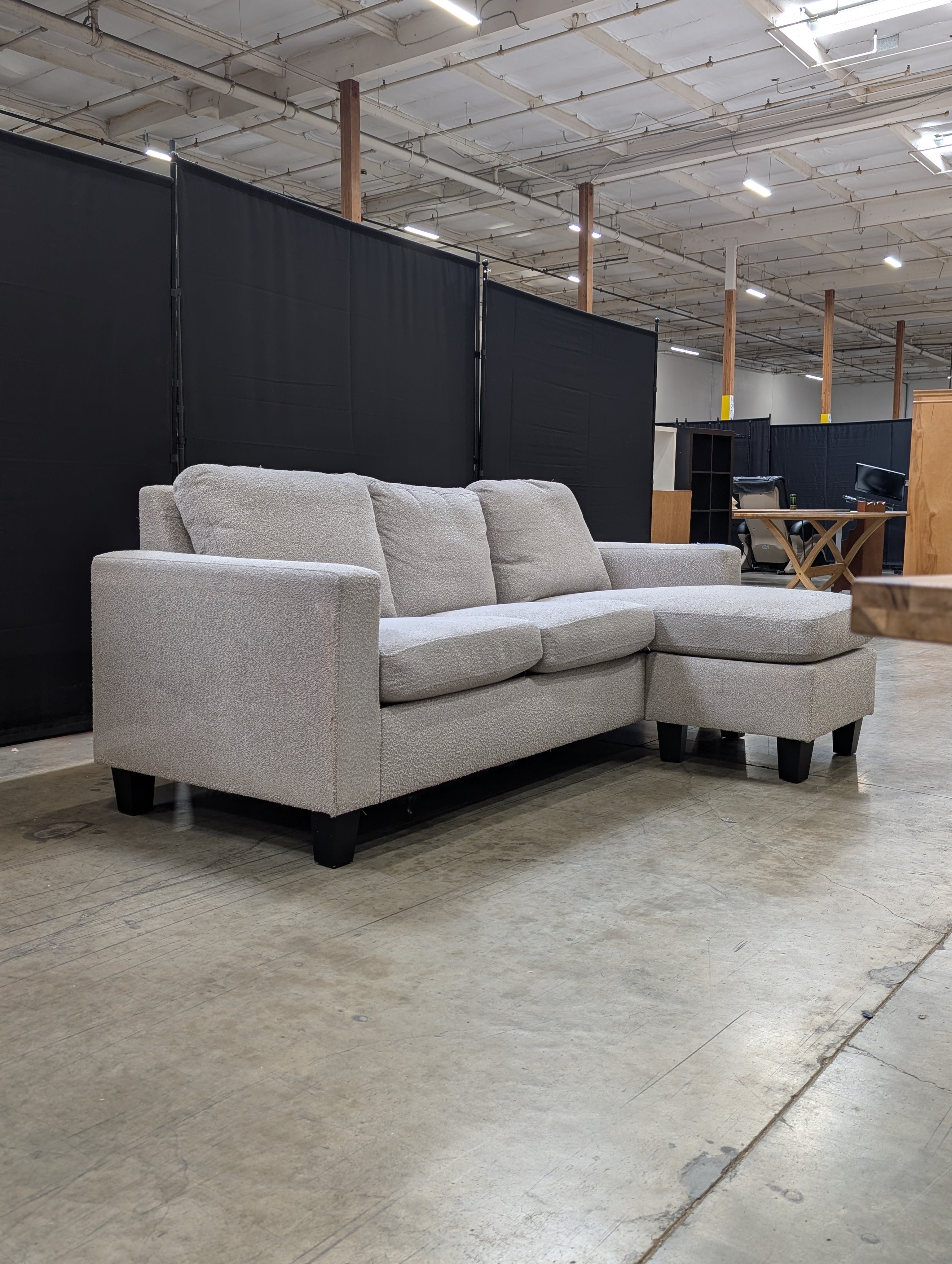 Modern Two-Tone Boucle Sofa with Integrated Ottoman