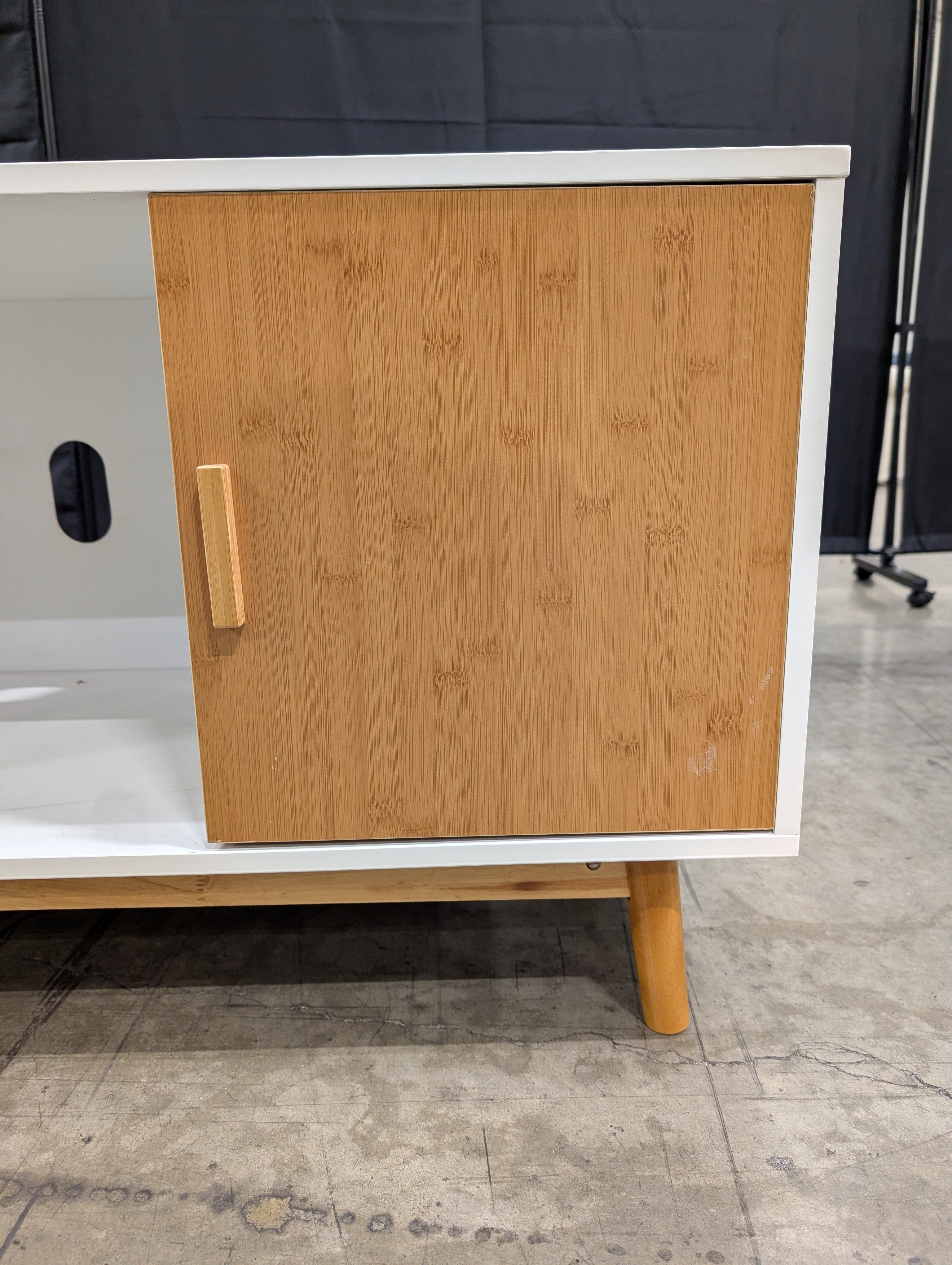 MCM Inspired White and Natural Wood Media Console