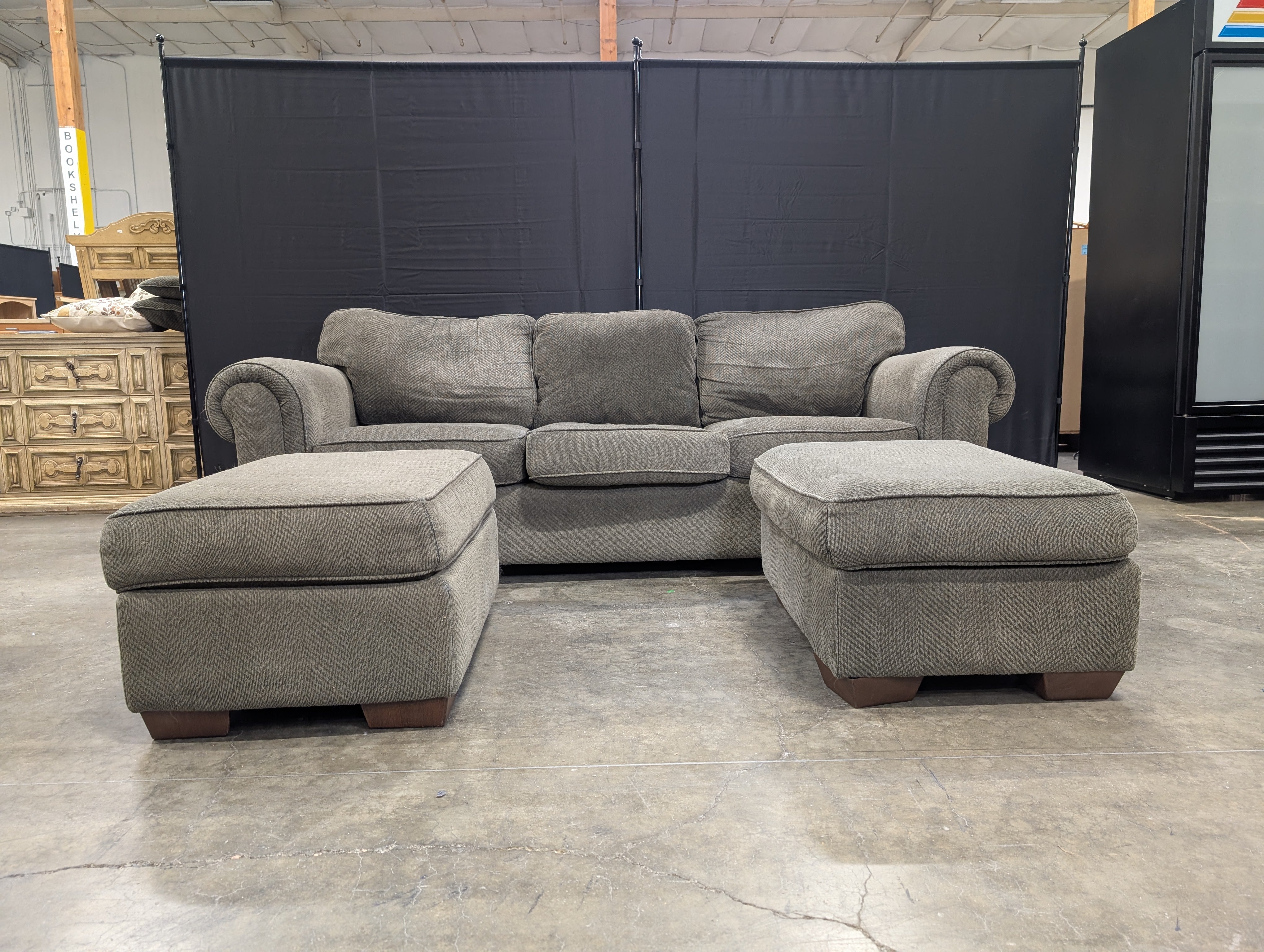 Three-Seater Bauhaus Sofa with Two Matching Ottomans