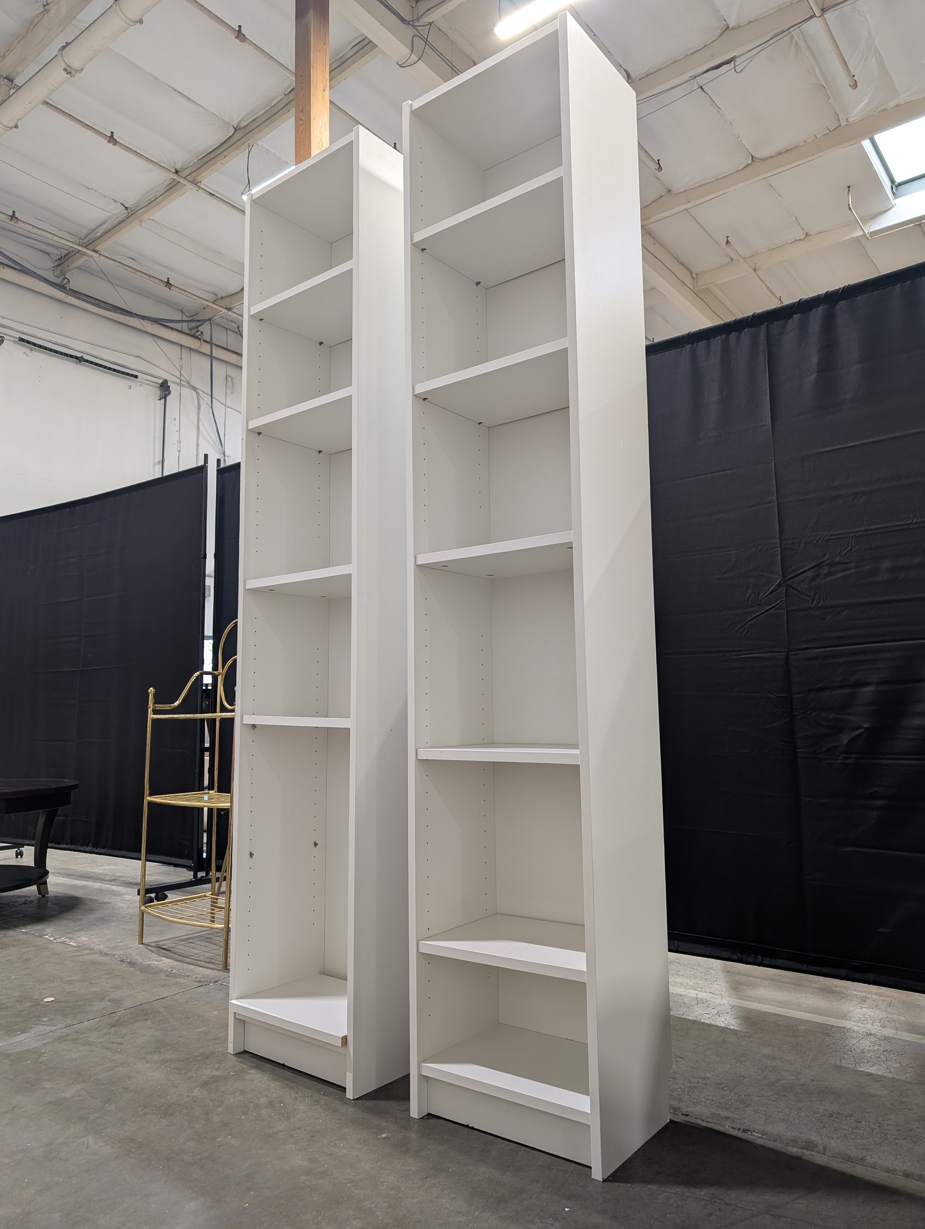 Pair of White Five-Shelf Adjustable Bookcase