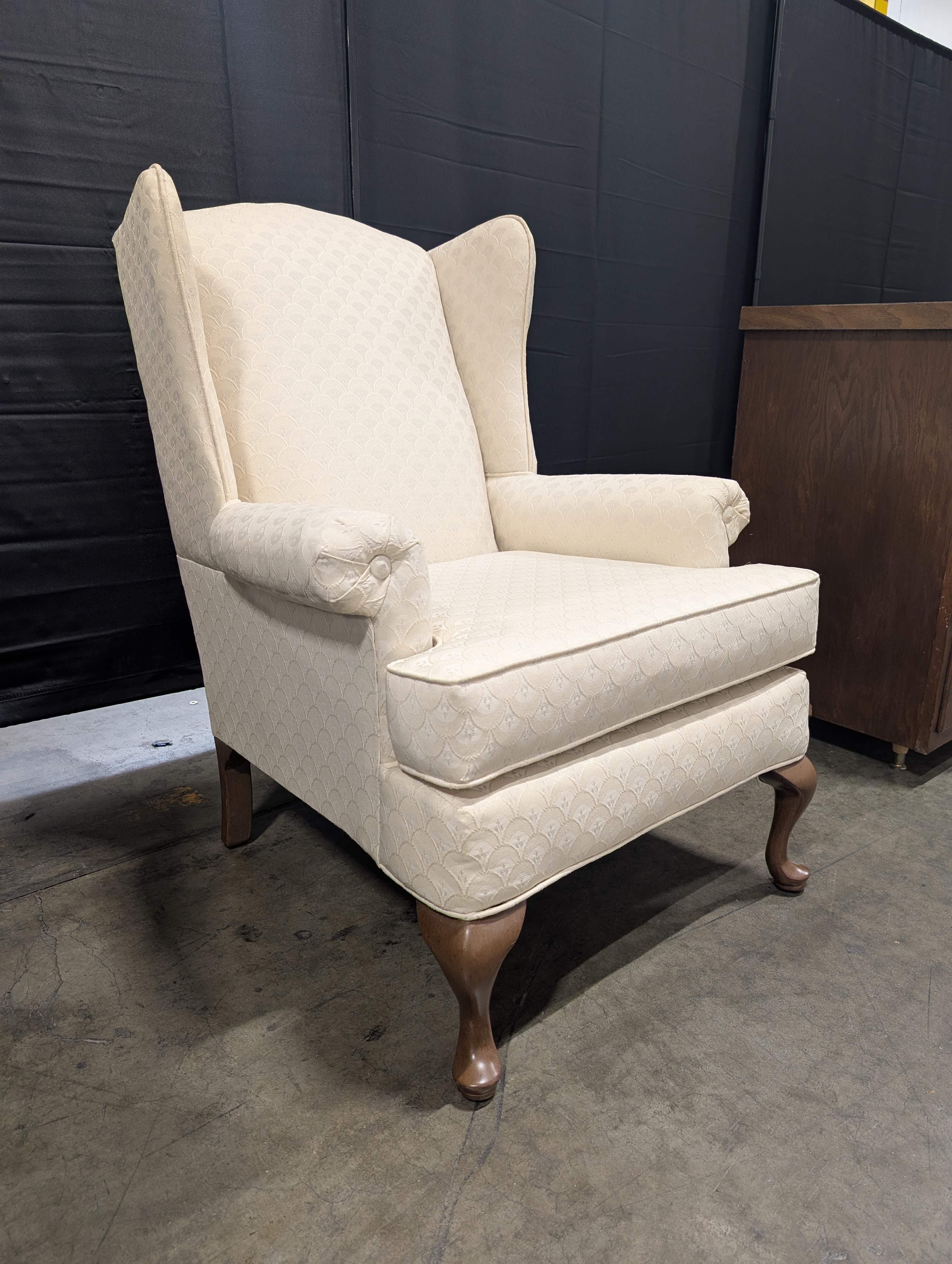 Textured Off-White Wingback Accent Chair