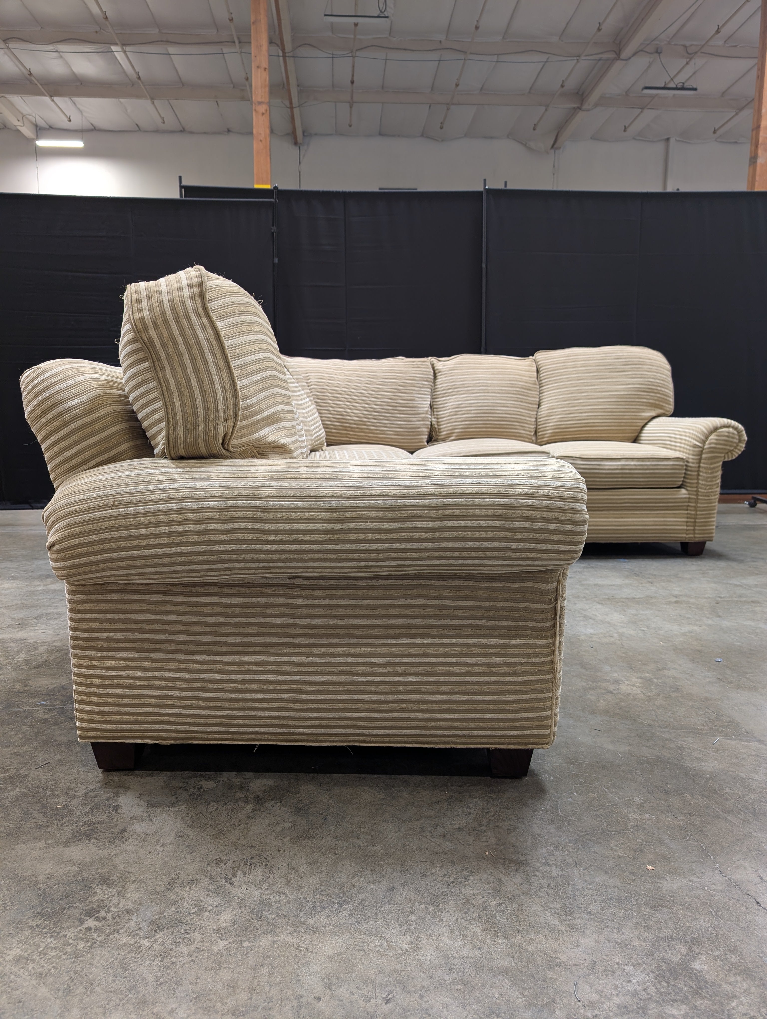Neutral Tone Hancock & Moore Striped Fabric Sectional Sofa