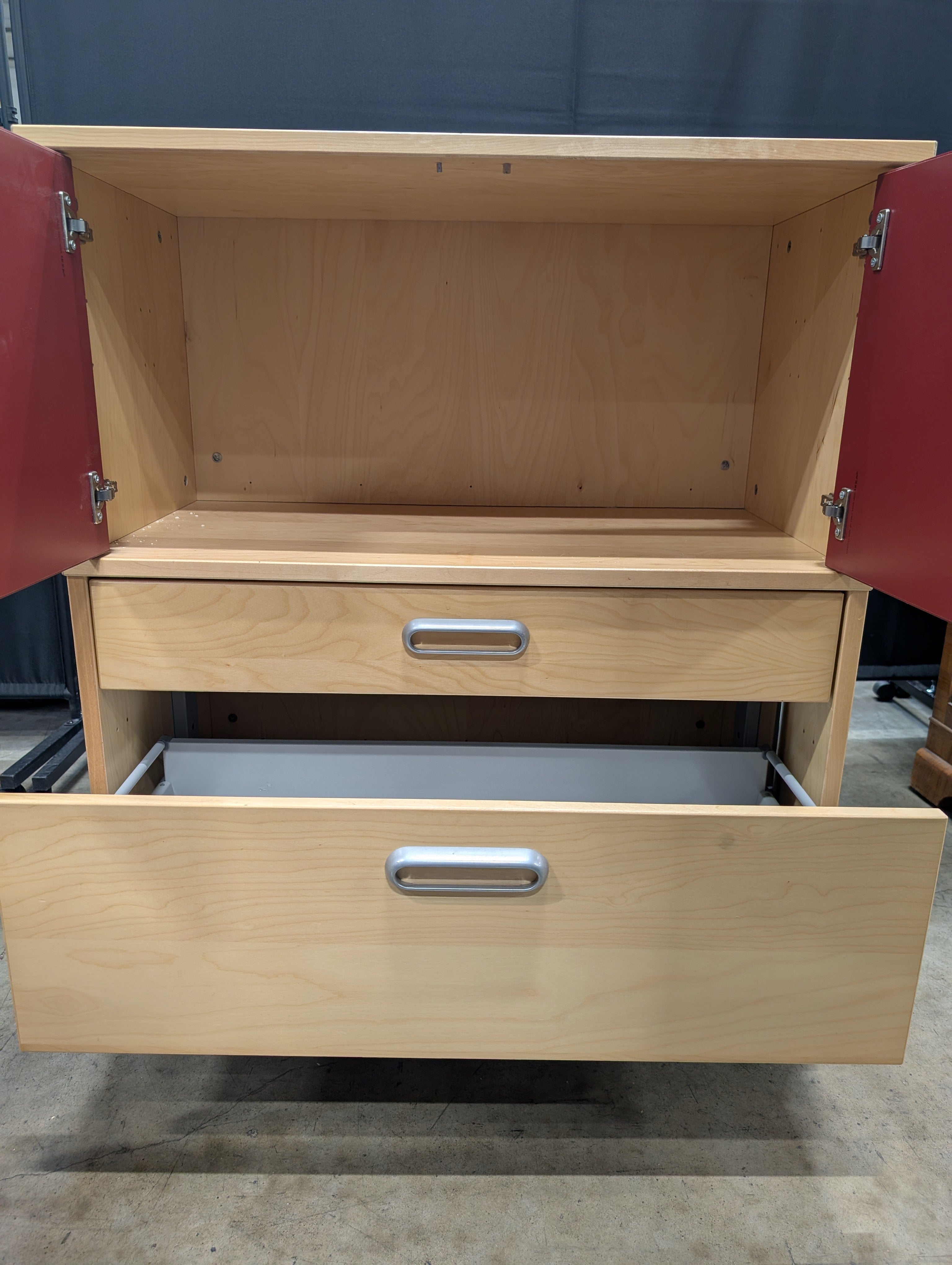 Ikea Two-Tone Wood and Red Accent Cabinet with Drawers