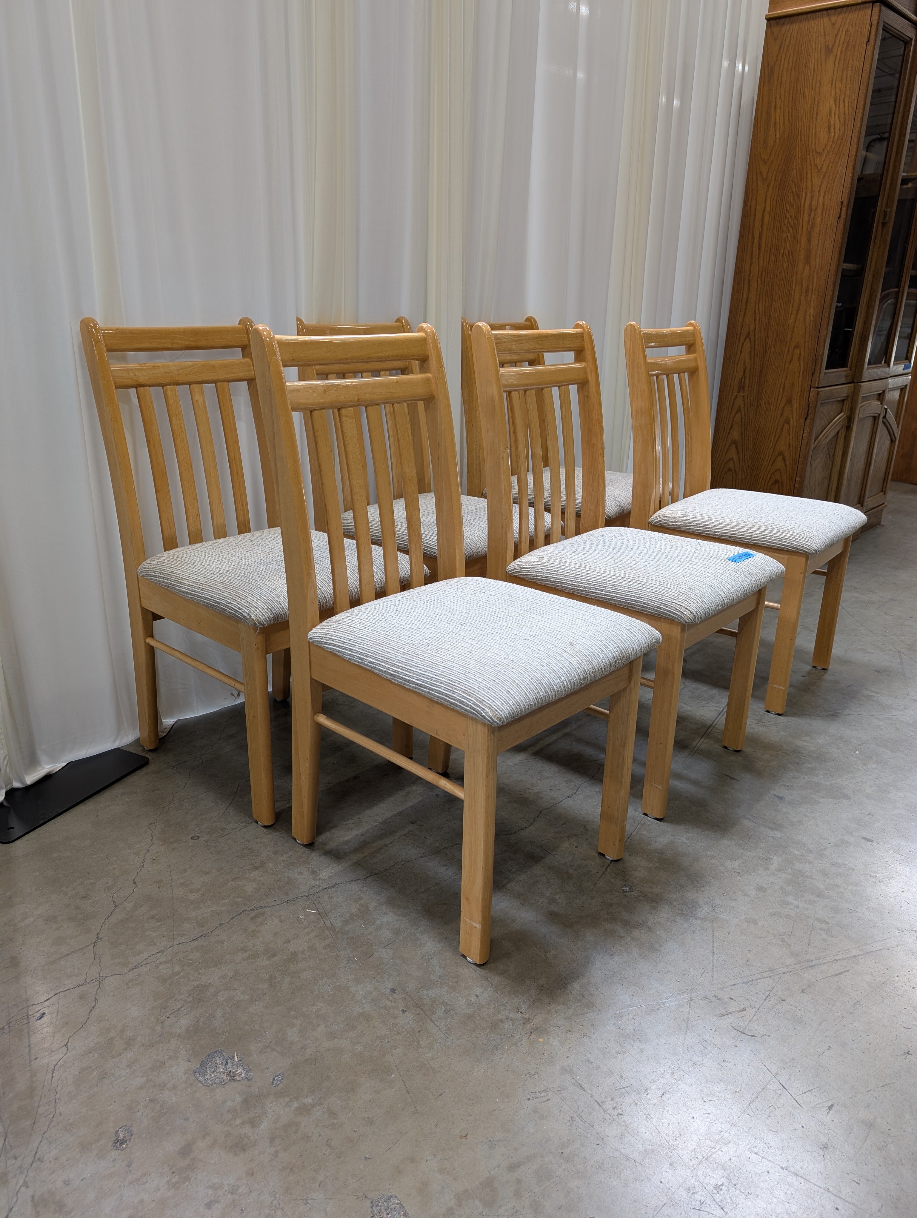 Set of Six Slat-Back Wooden Dining Chair with Padded Seat