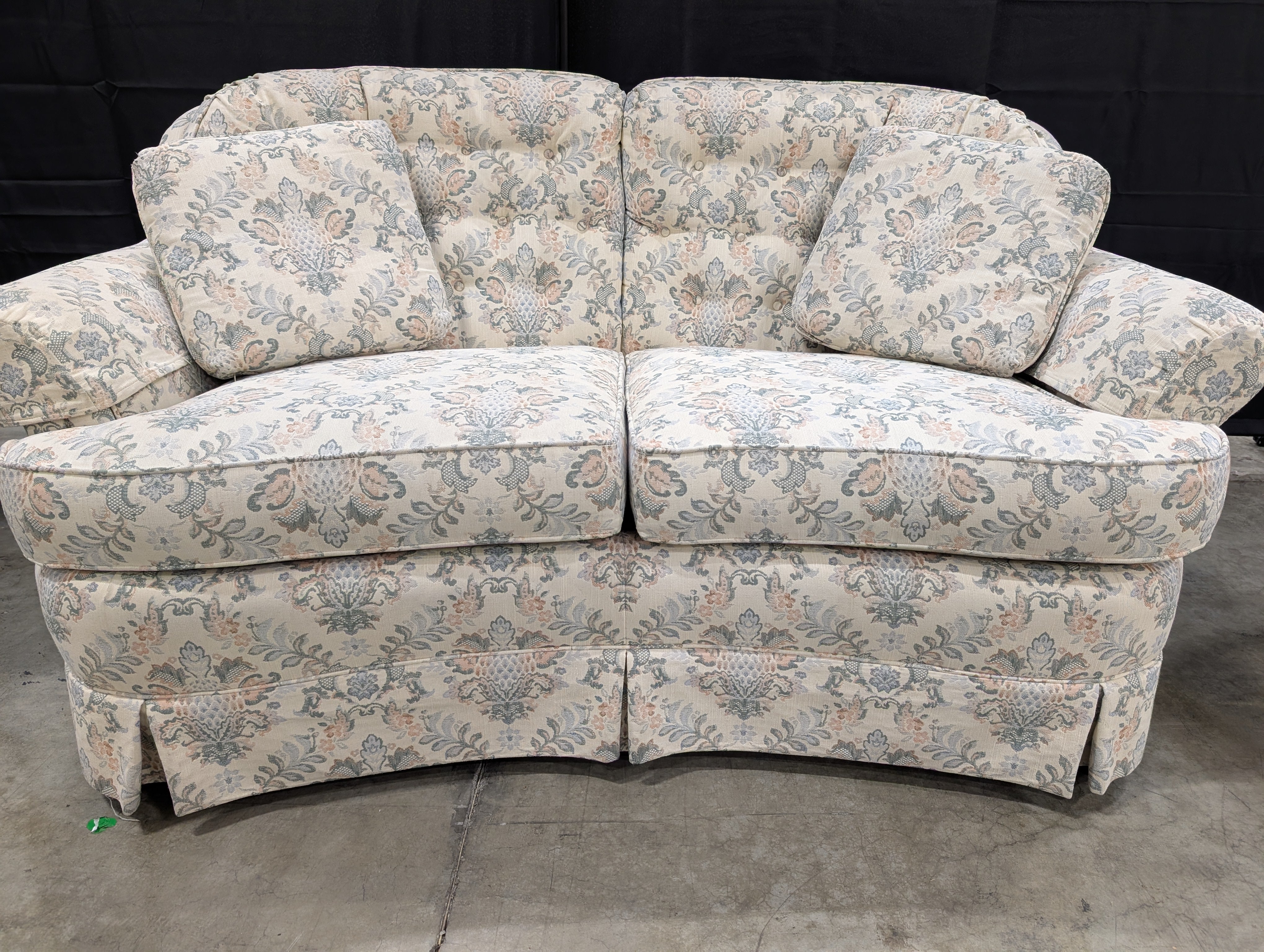 Broyhill Loveseat with Floral Damask Pattern & Rolled Arms