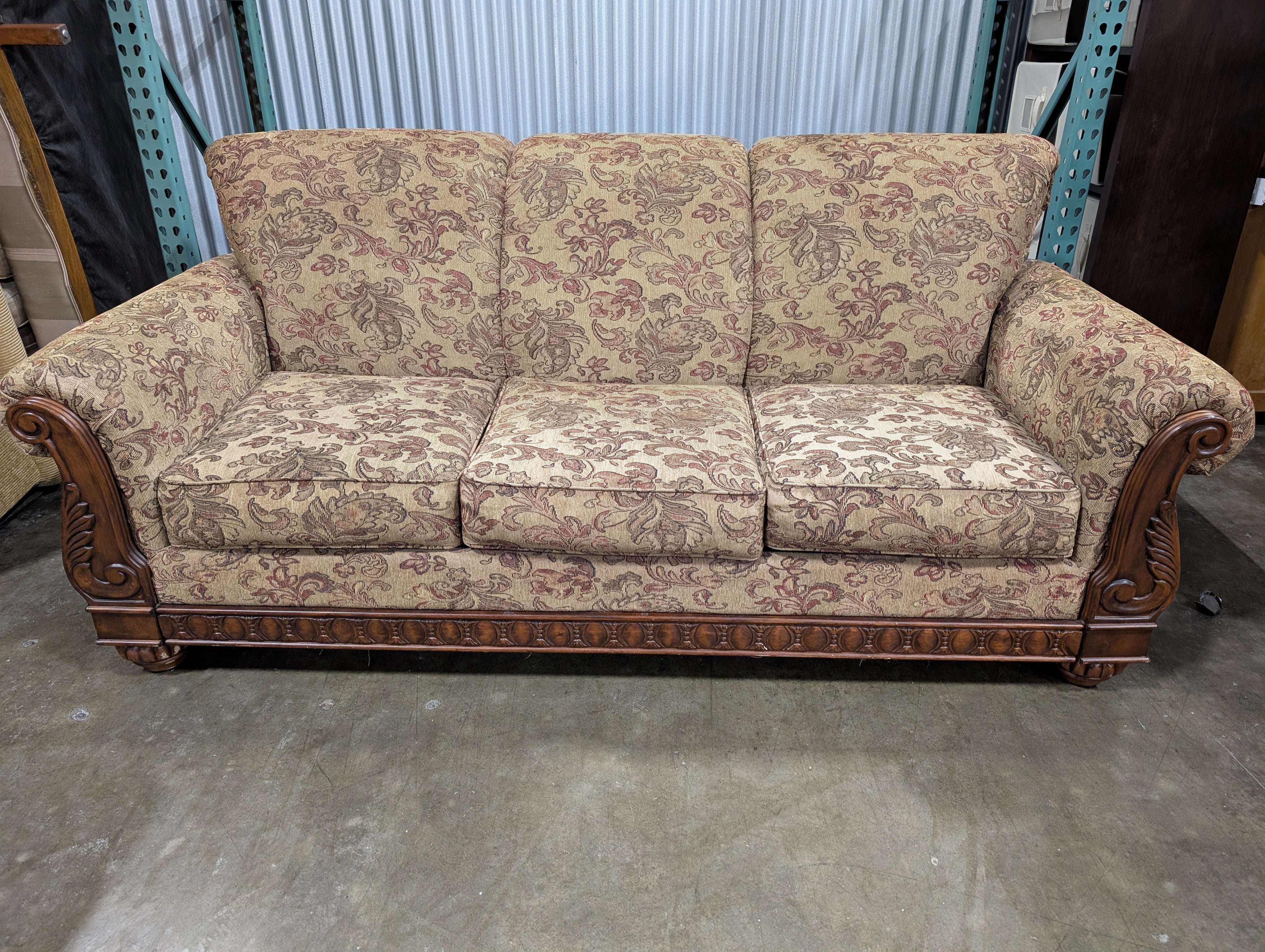 Wood Framed Three Seater Sofa