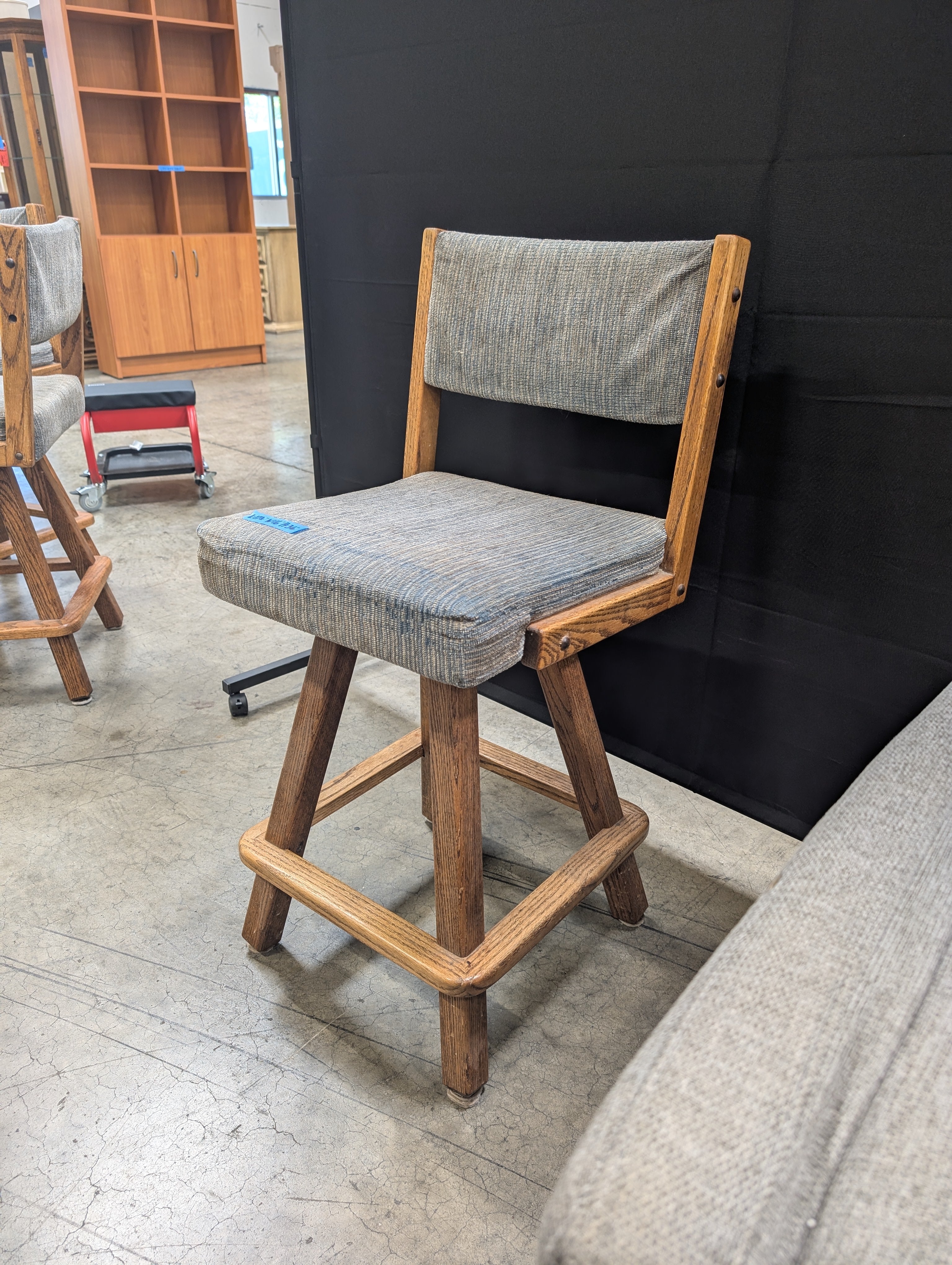 Rustic Wood Swivel Bar Stool with Upholstered Back