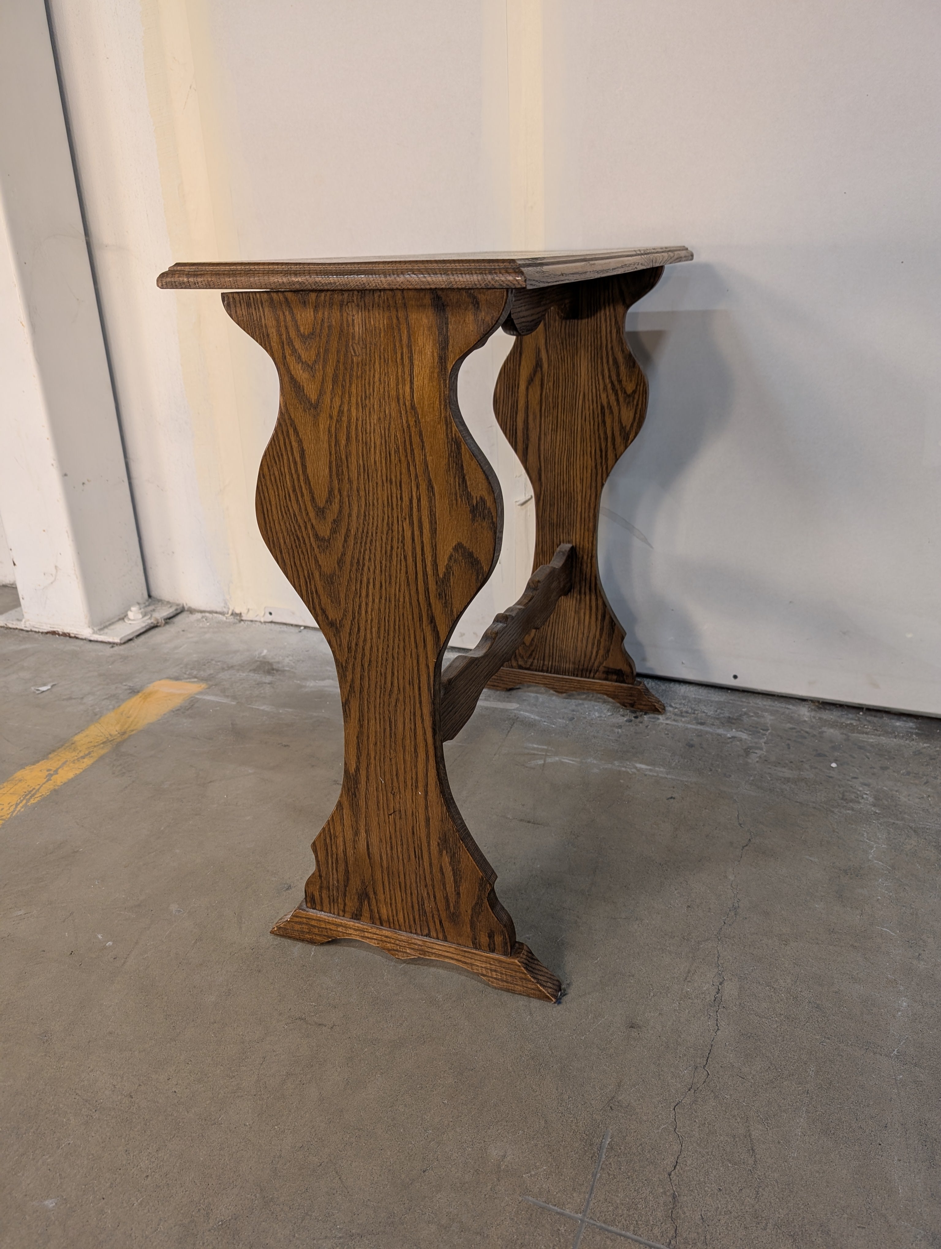Rustic Wooden Accent Table with Scalloped Stretcher