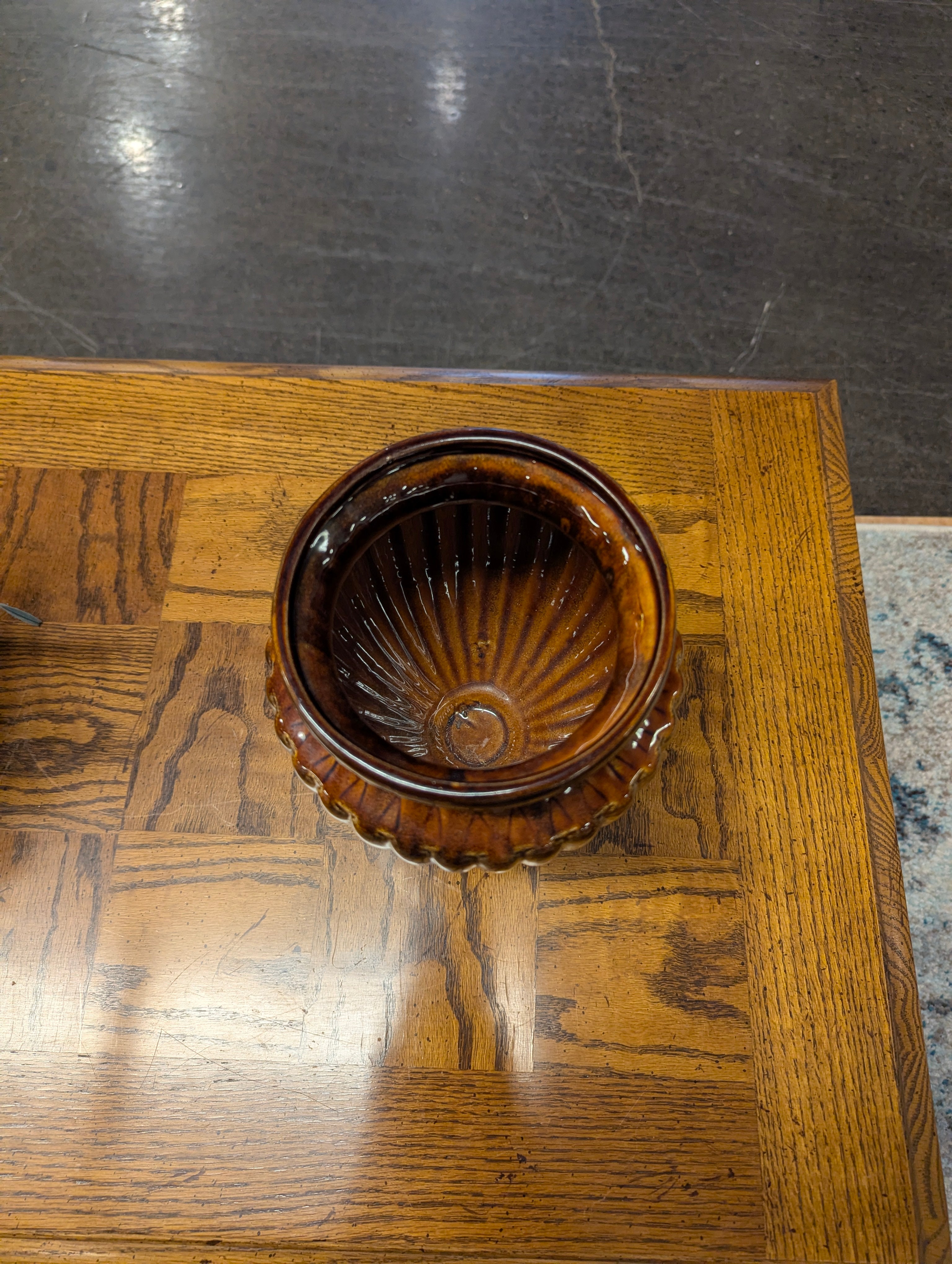 Vintage Ribbed Amber Glazed Ceramic Urn Vase