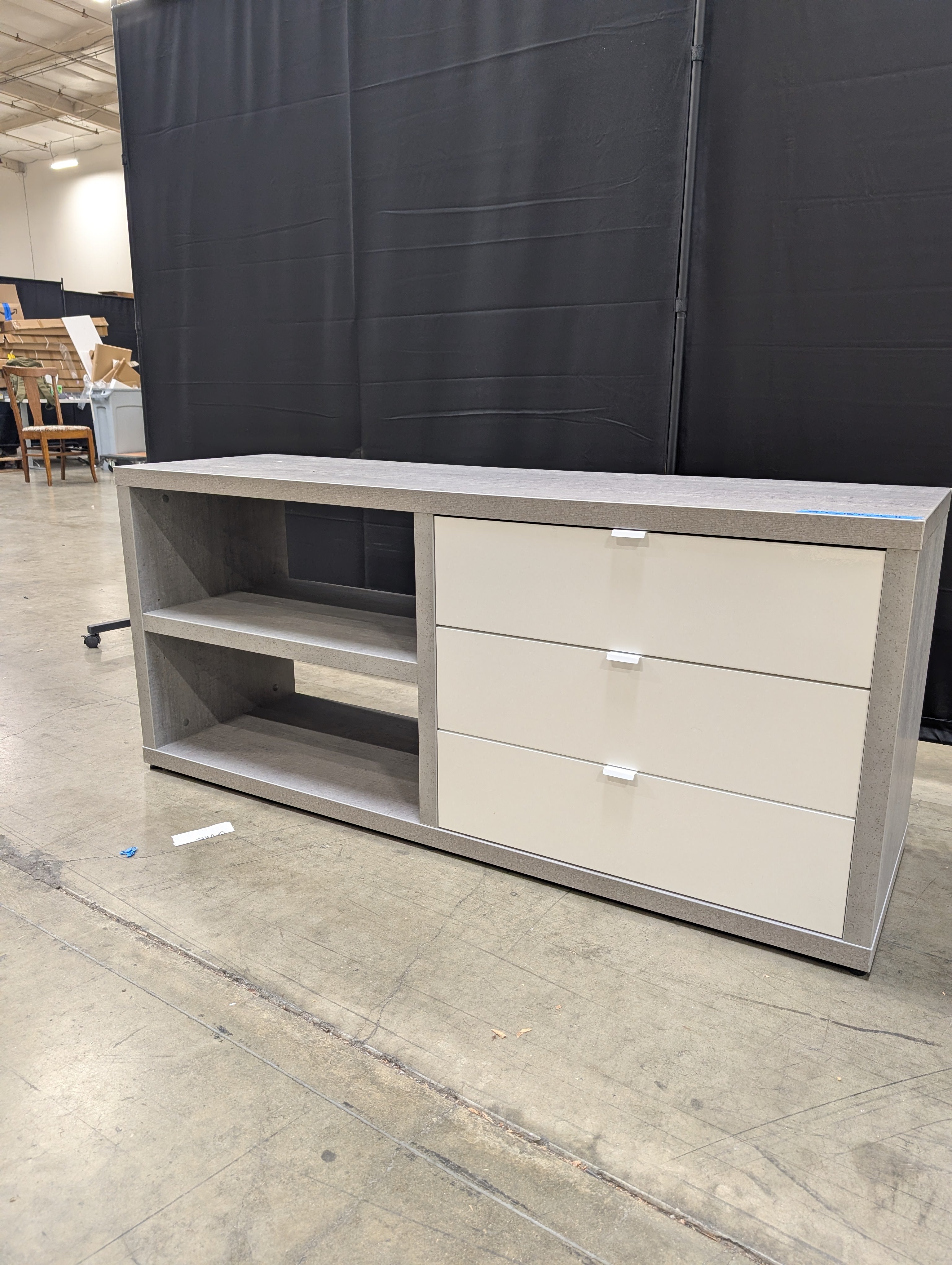 Modern Grey and Cream Three-Drawer TV Stand
