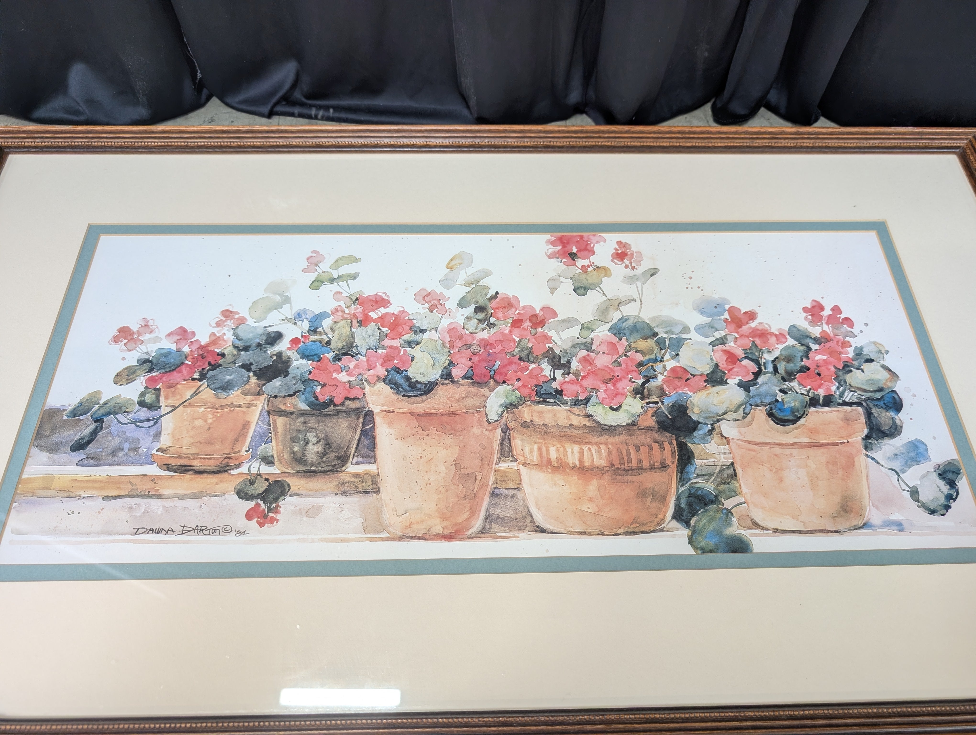 Floral Watercolor Geraniums Framed Print in Wood