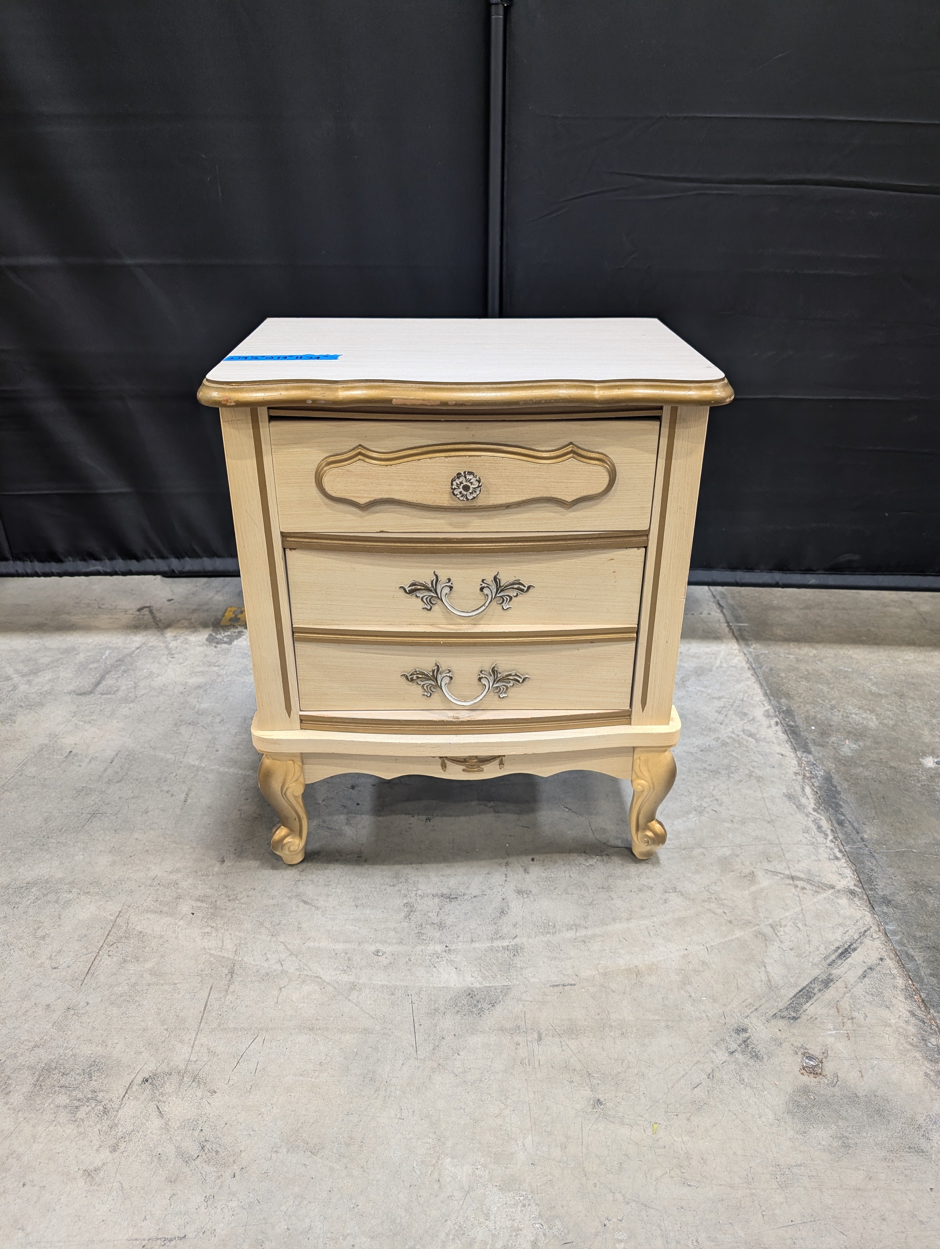 Vintage French Provincial Cream Nightstand Gold Trim