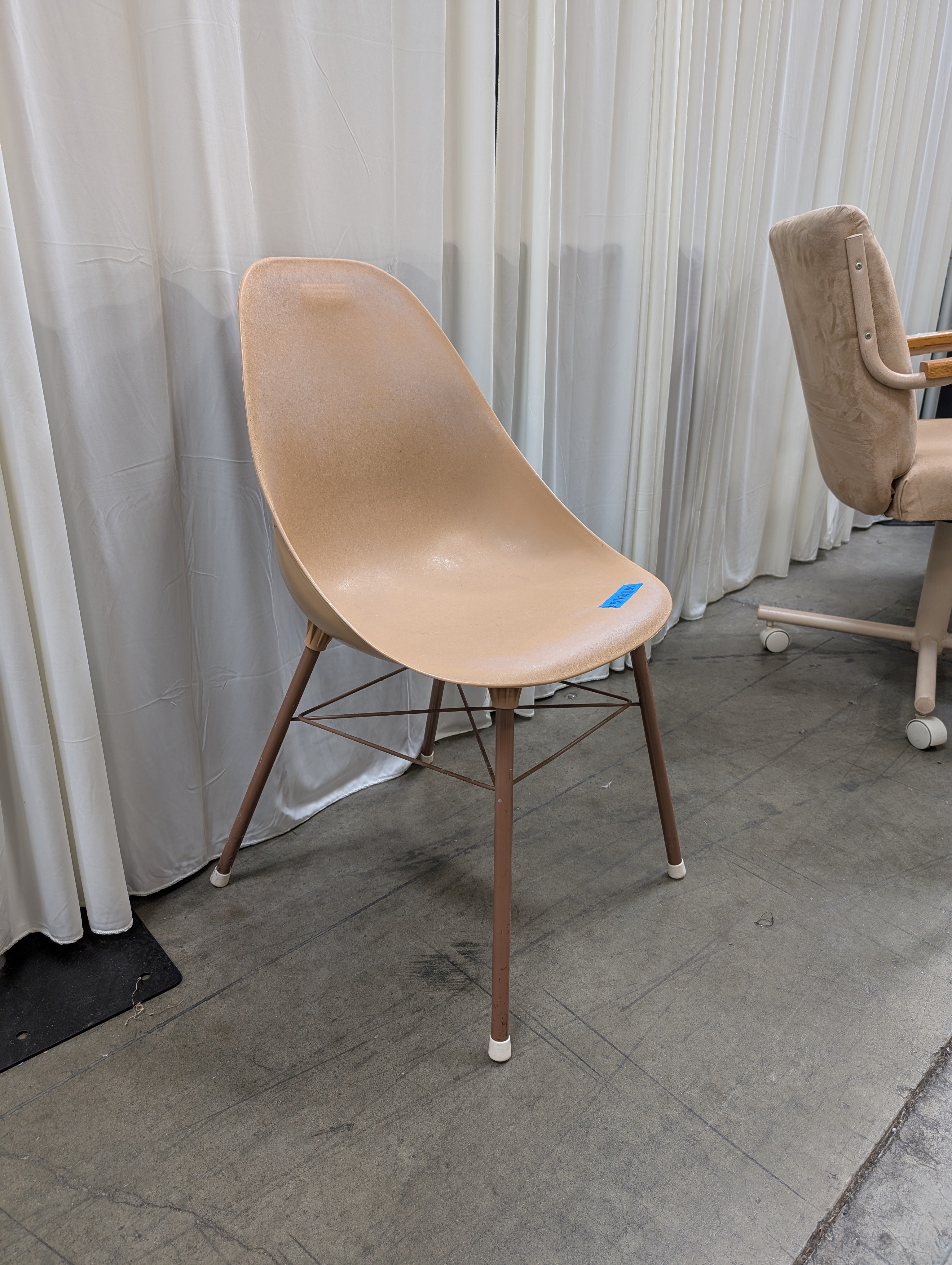 Molded Tan Shell Chair with Metal Legs