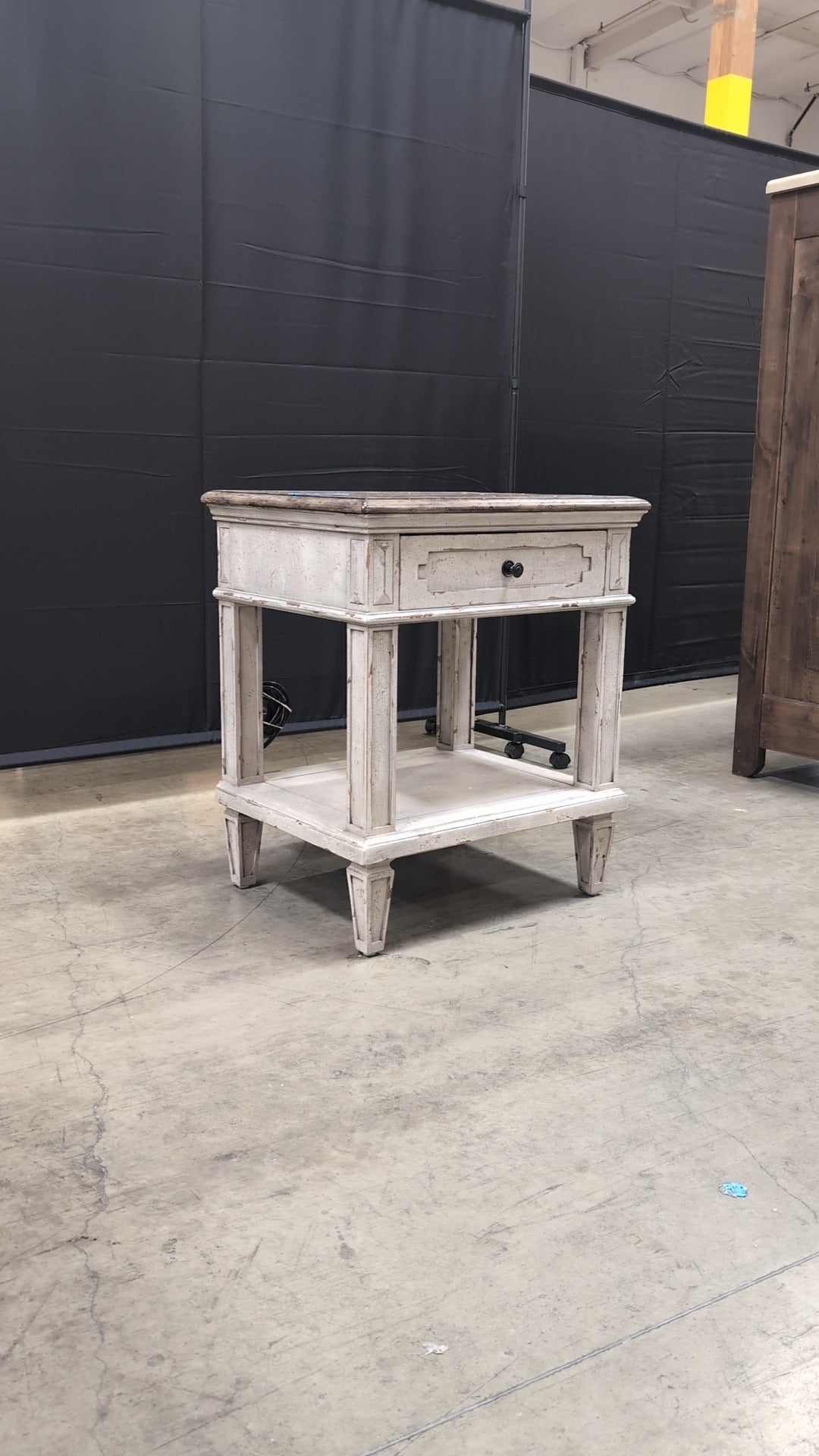 Distressed Wood Bassett Nightstand with Power supply