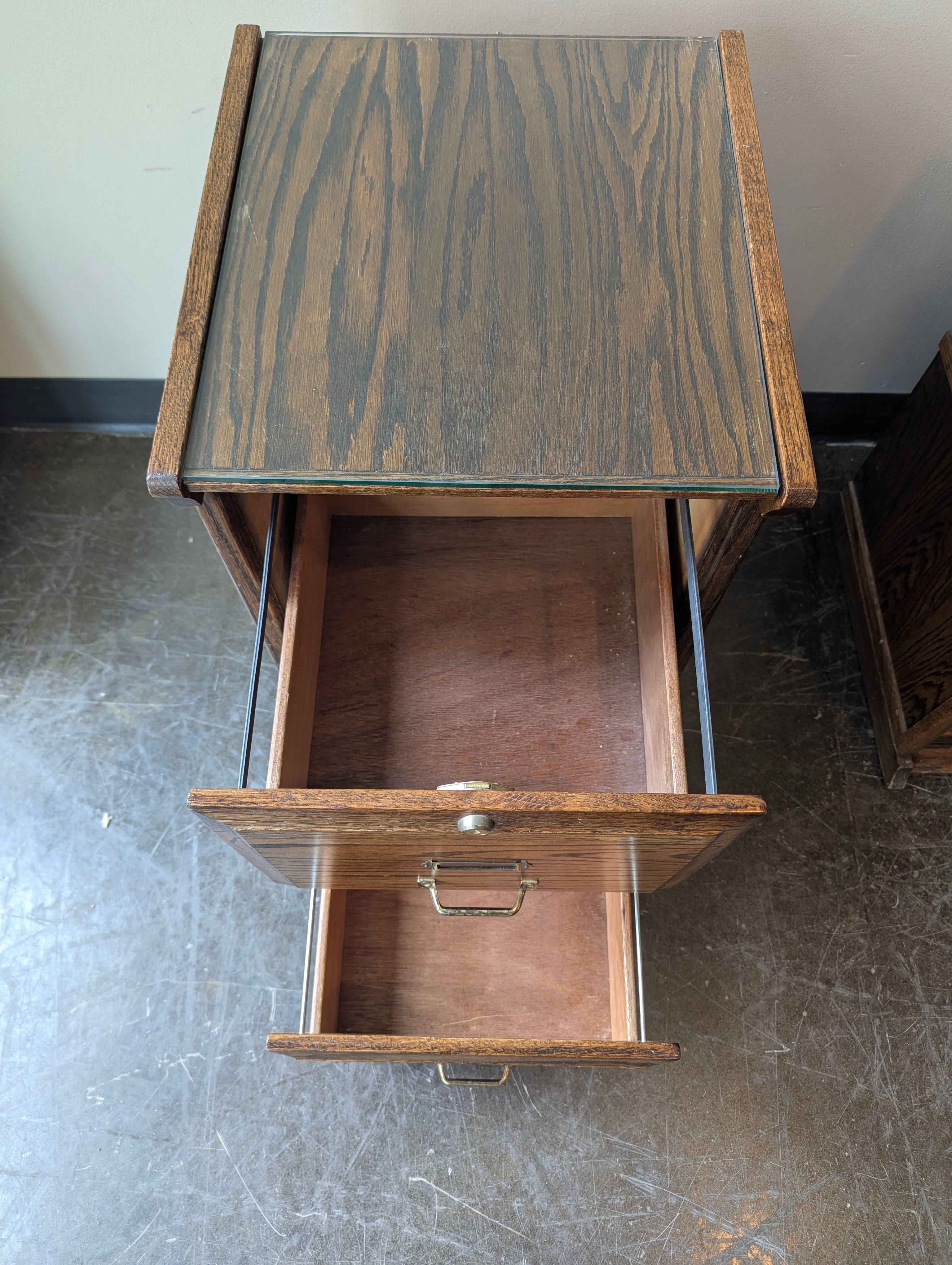 Dark Wood File Cabinet With Glass Top