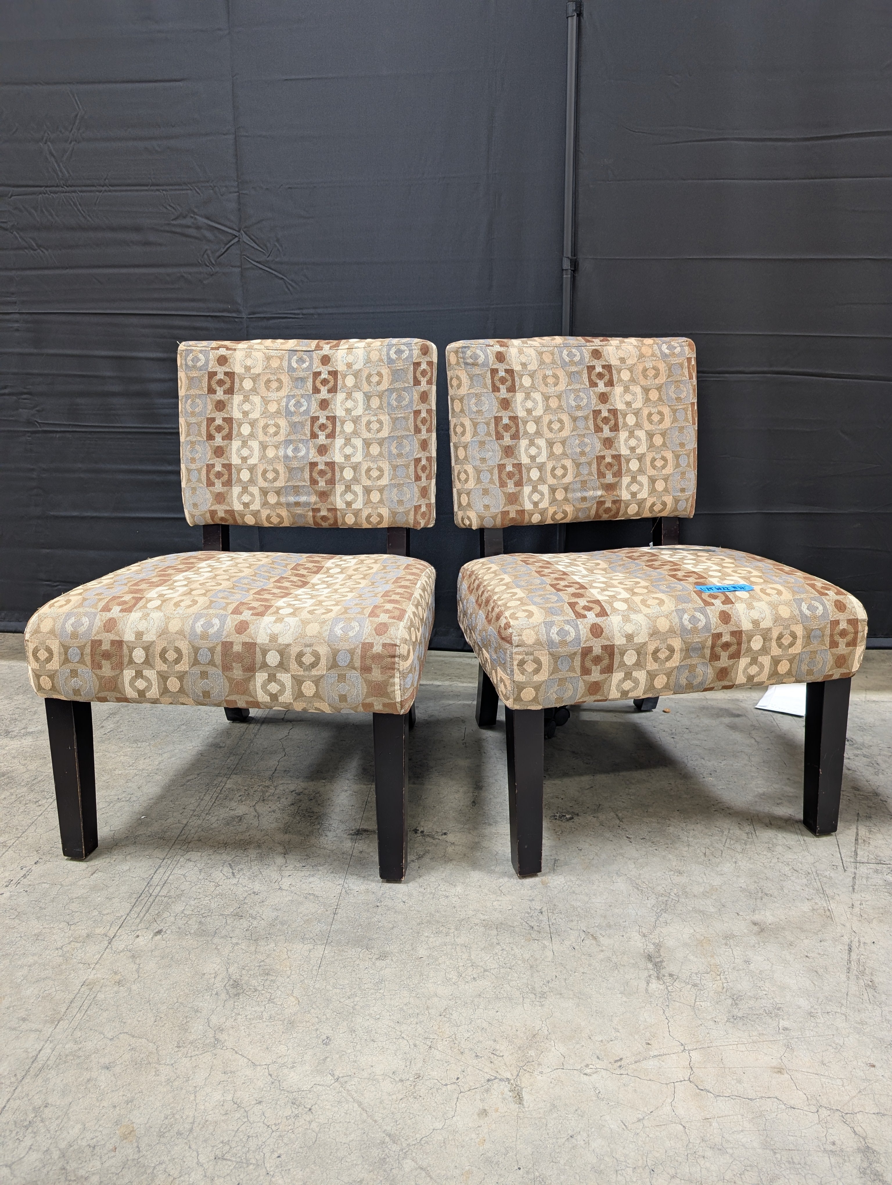 Pair of Brown Geometric Patterned Accent Chair in Fabric