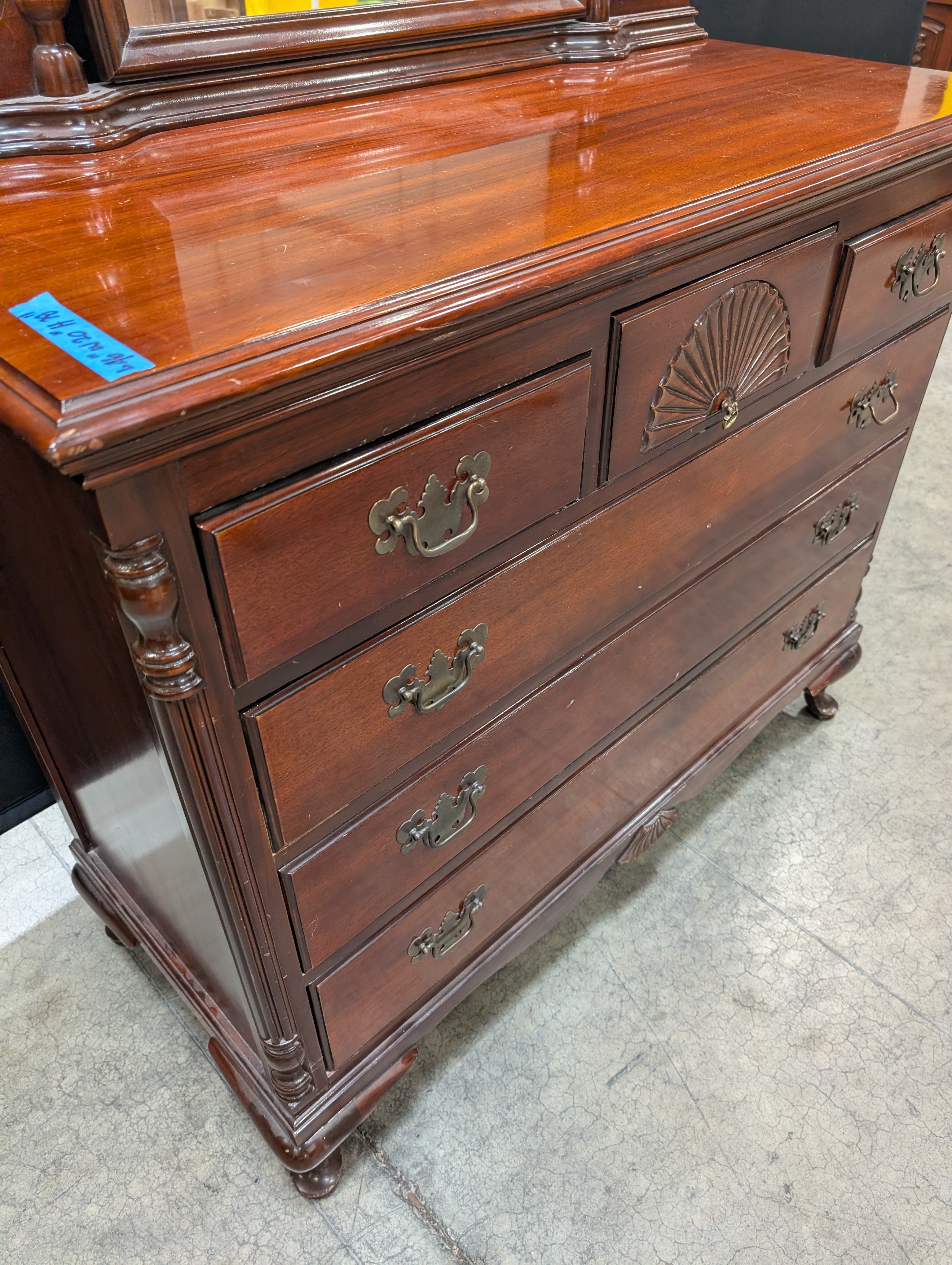 Traditional Carved Wood Dresser with Attached Mirror