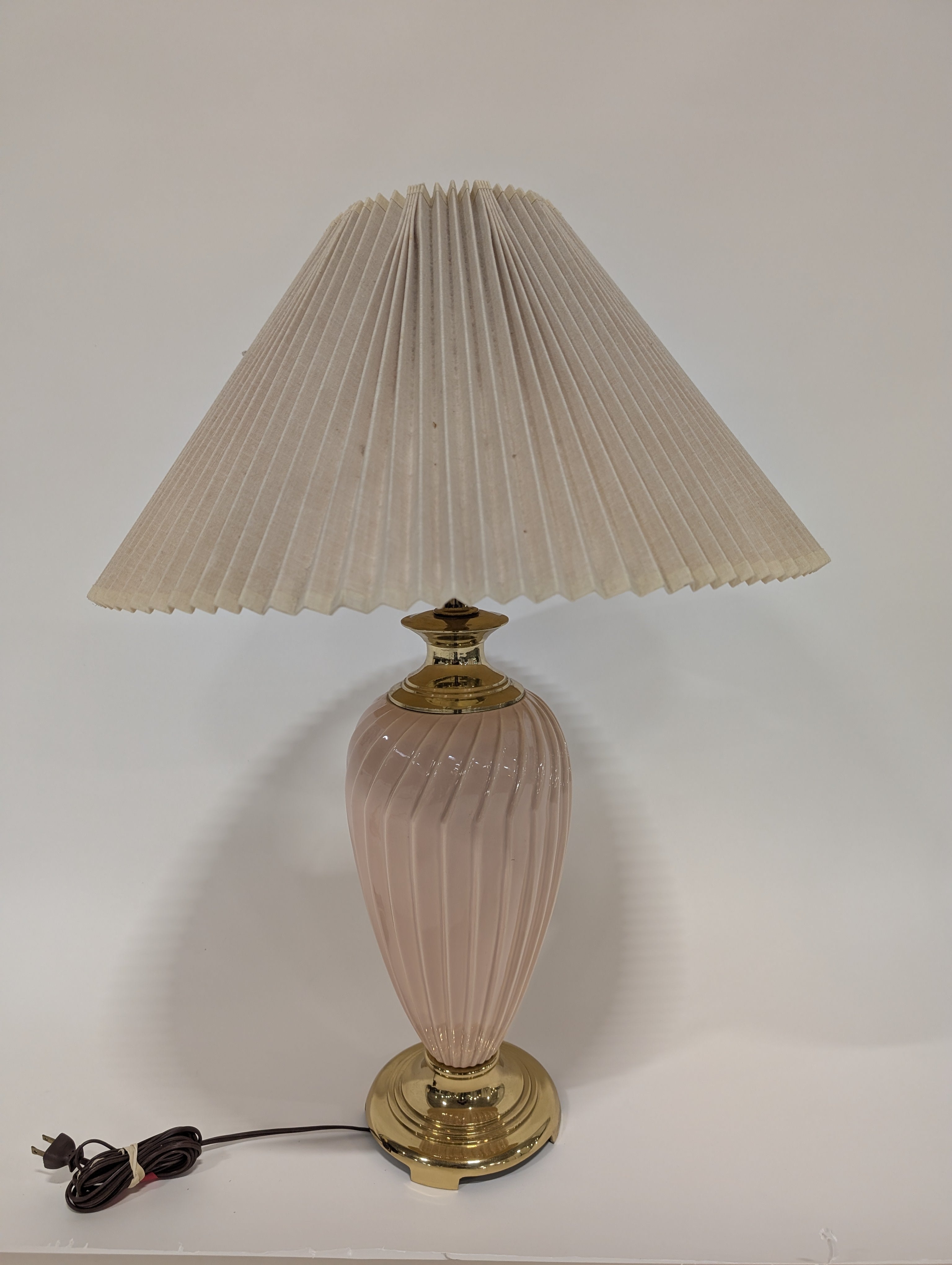Vintage Style Pleated Shade Table Lamp with Pink Ceramic Glass Base
