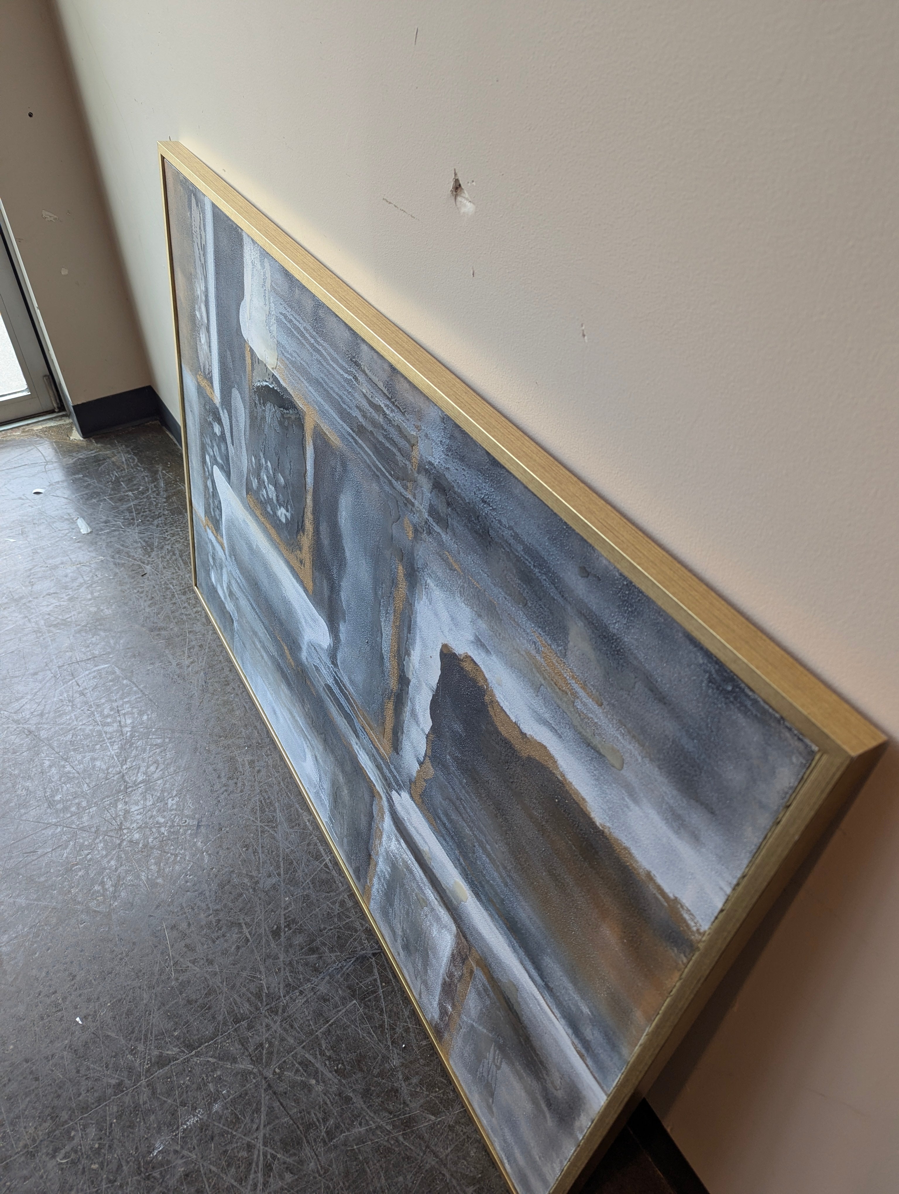 Abstract Gold and Grey Textured Wall Art with Gold Frame