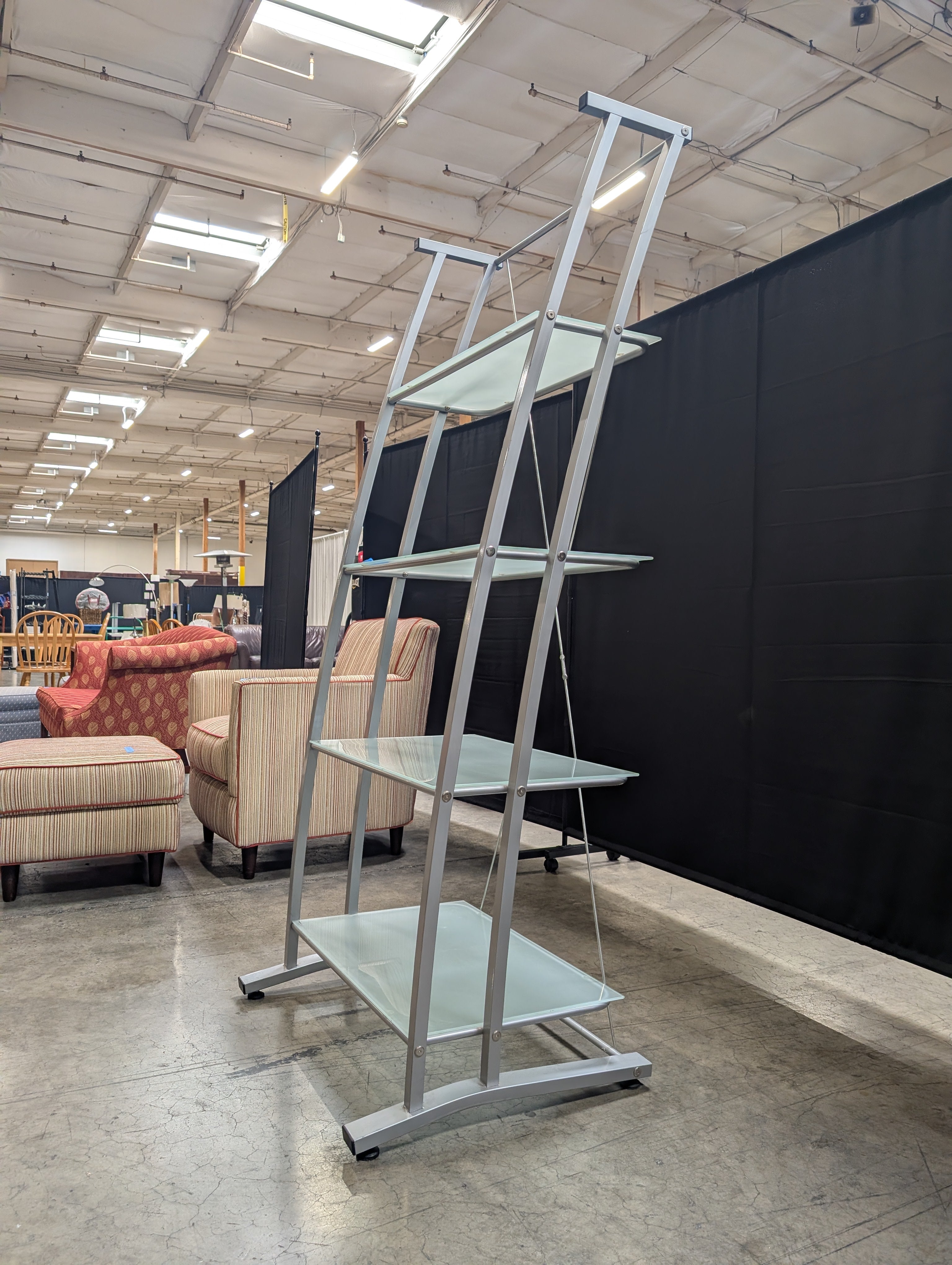 Silver Metal Four-Tier Bookcase in Frosted Glass