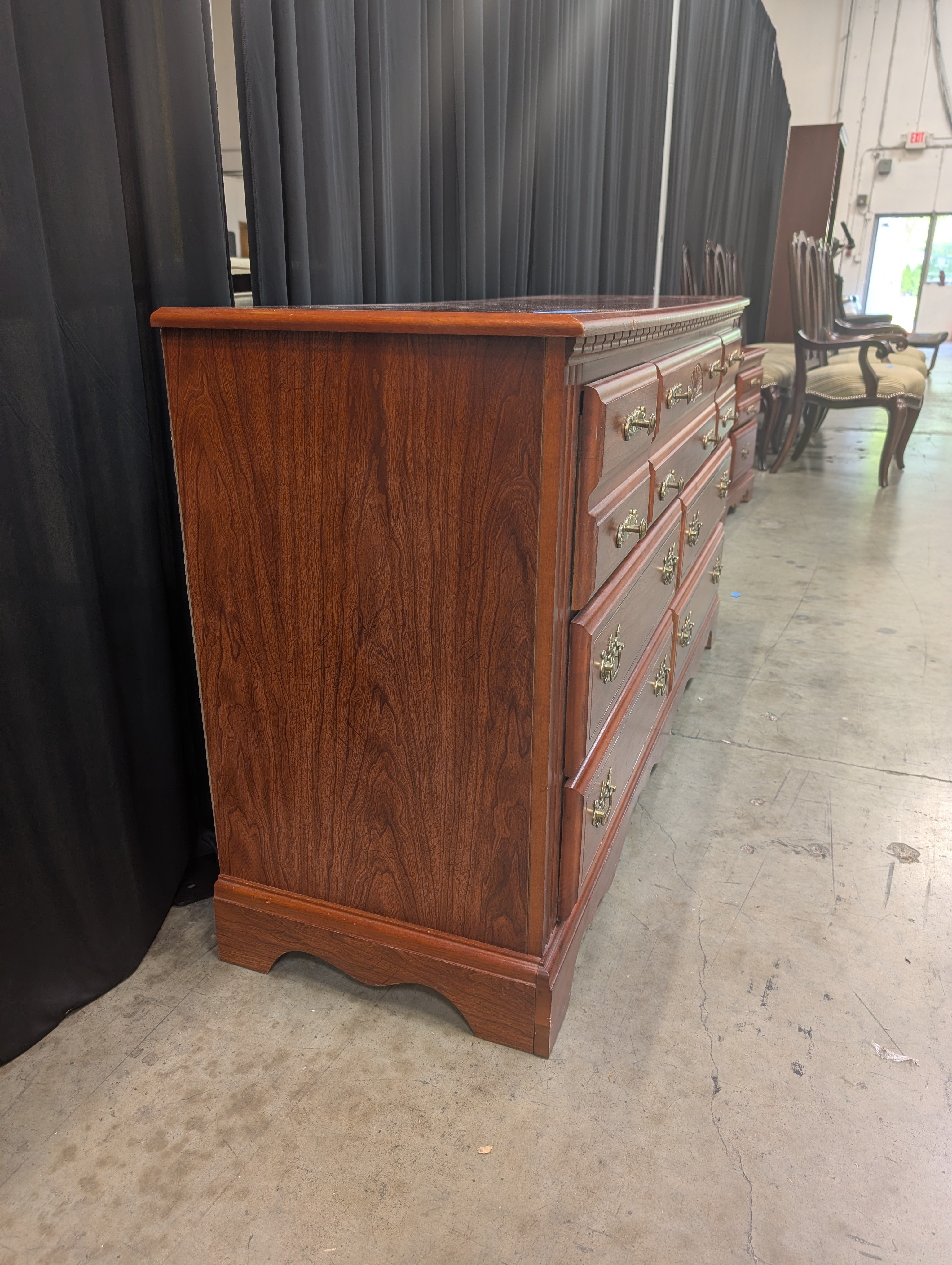 Traditional Broyhill Cherry Wood Dresser with Brass Hardware