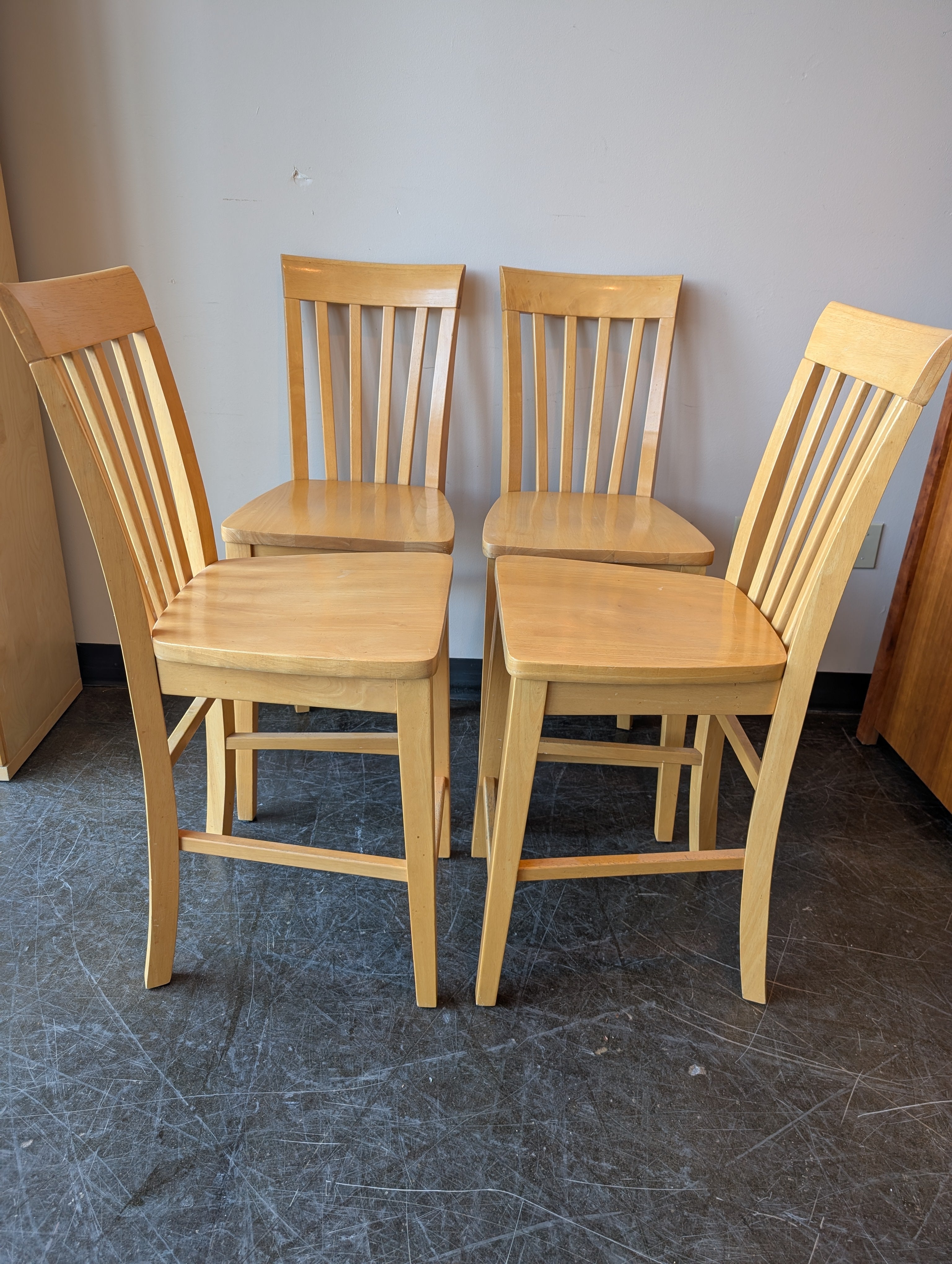 Set of four- Sturdy Natural Wood Slat Back Chairs