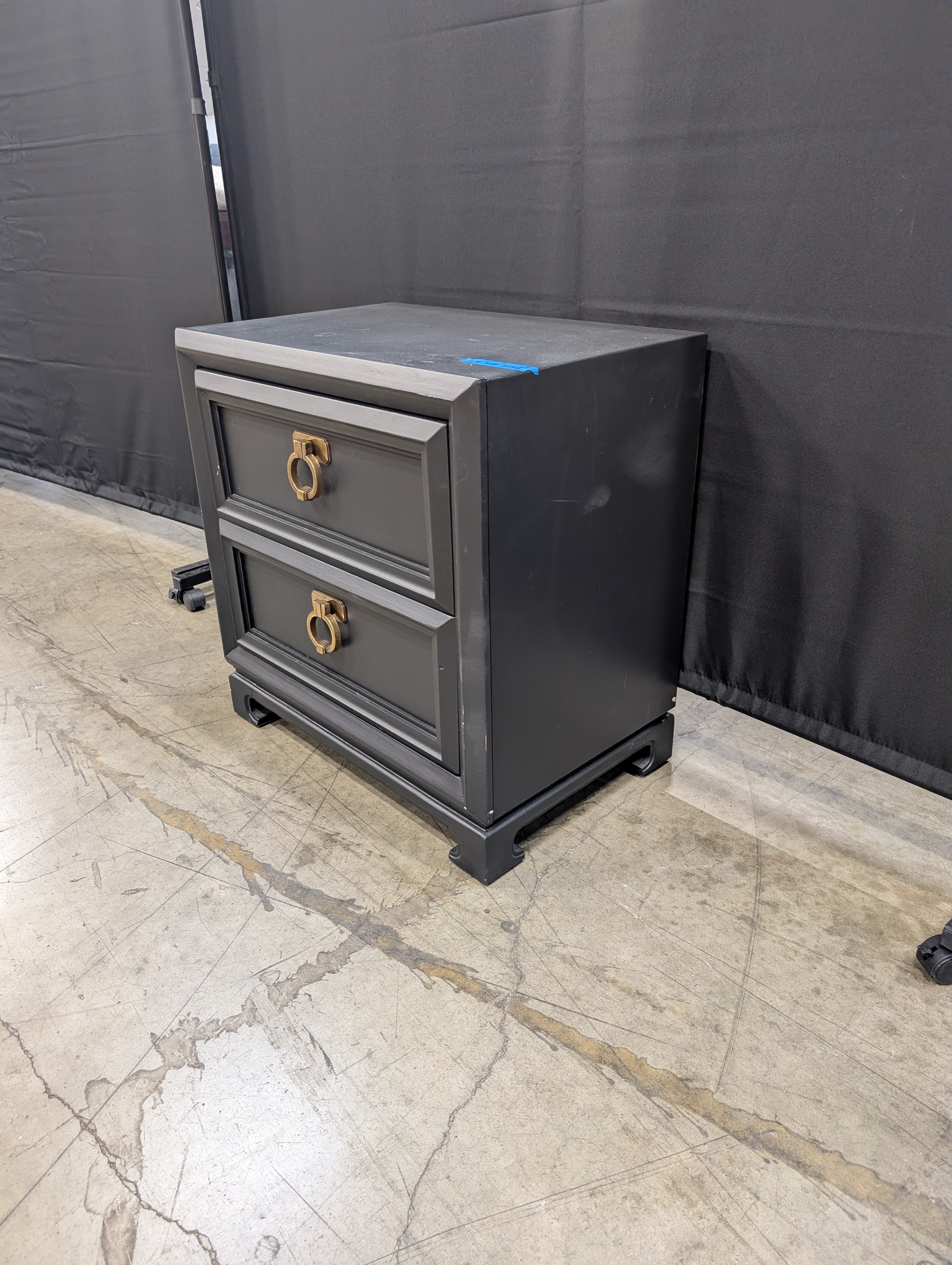 Black Two-Drawer Bedroom Thomasville Nightstand with Ring Pulls