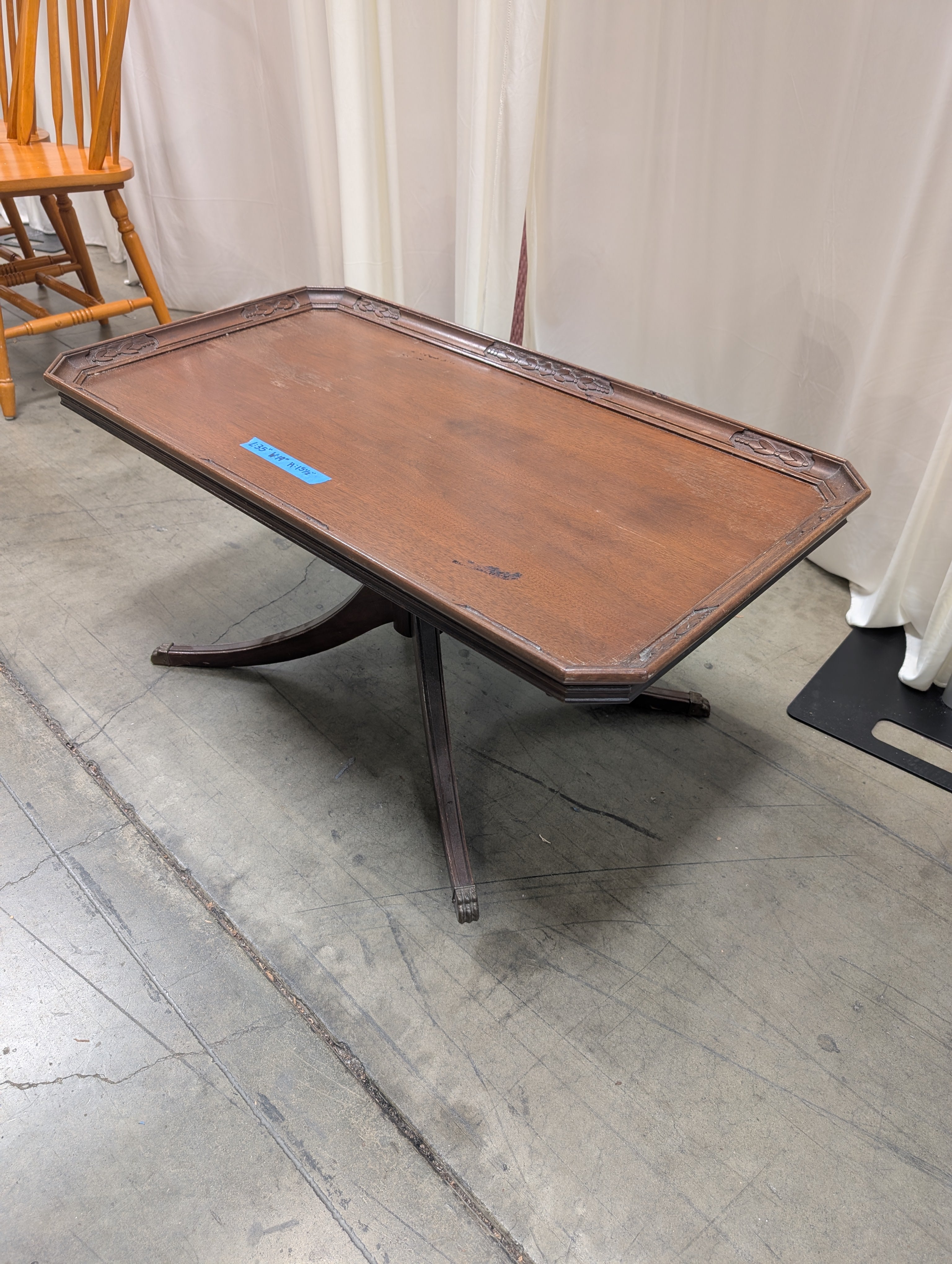 Carved Wood Coffee Table with Glass Insert