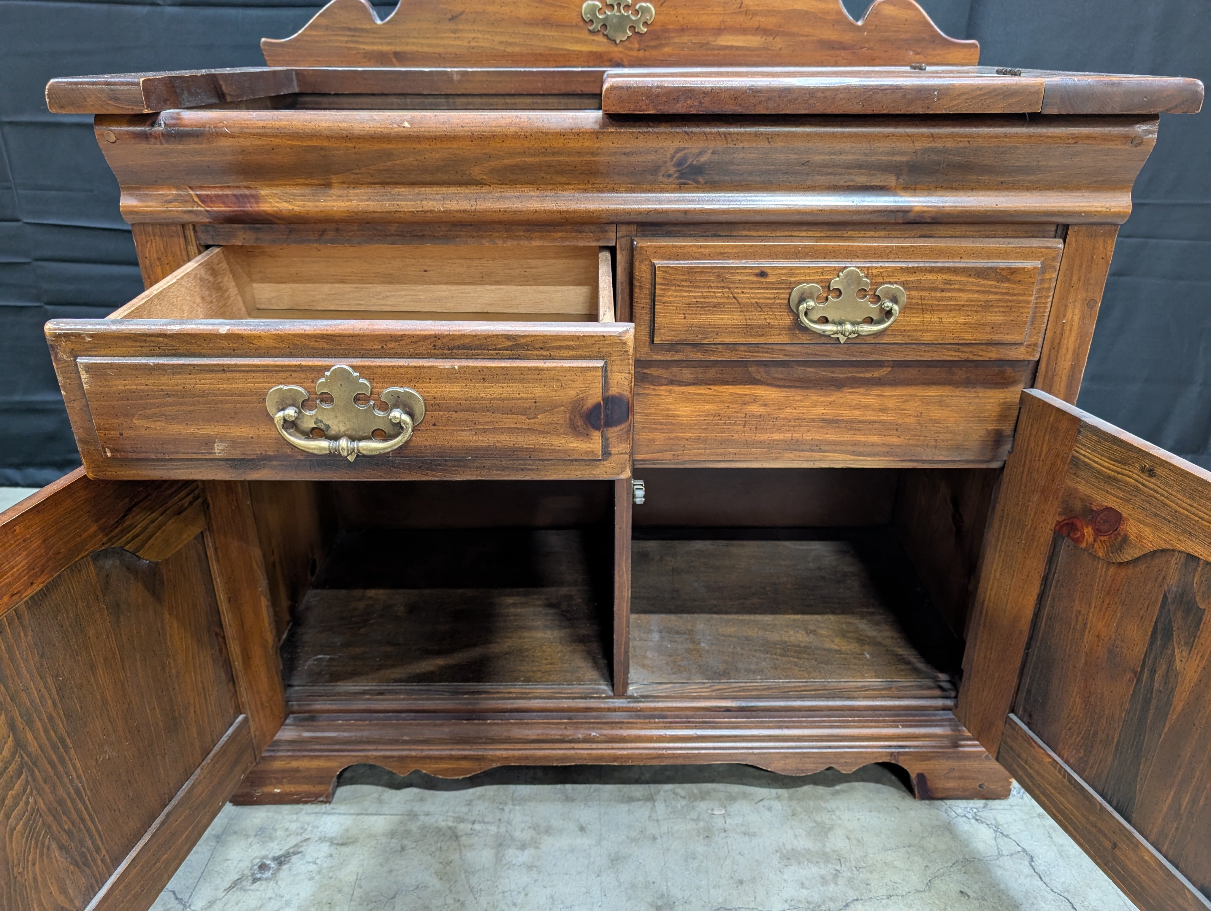 Virginia House - Rustic Pine Dry Sink Cabinet with Brass Hardware