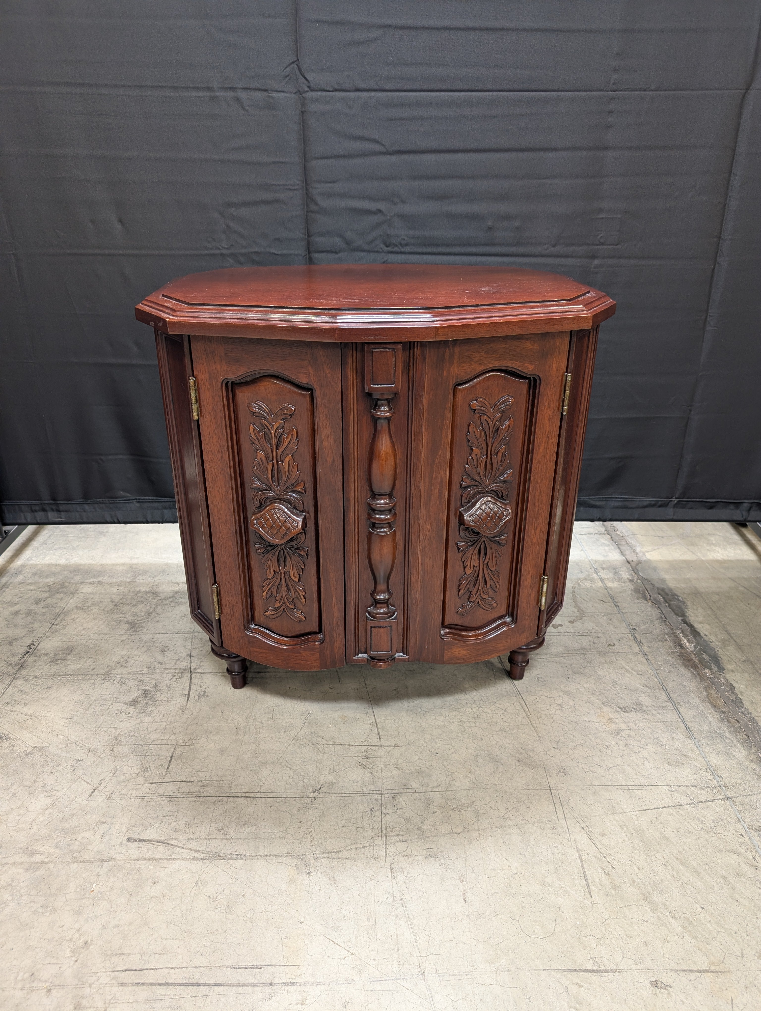 Octagonal Dark Wood REED WARREN Accent Cabinet with Carved Panels