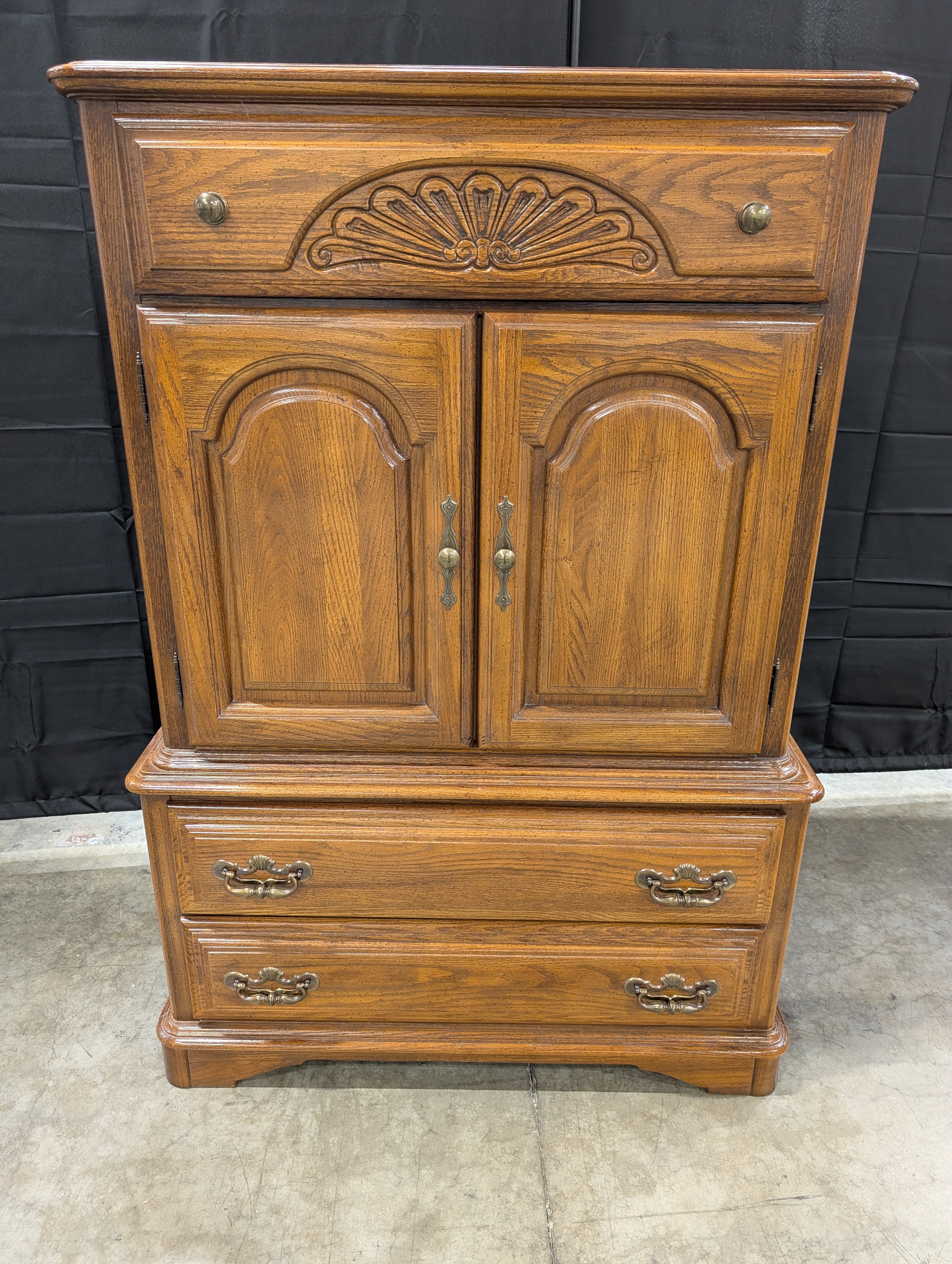 Sumter Cabinet Co. Classic Wood Tall Chest with Carved Detail and Cabinet Doors