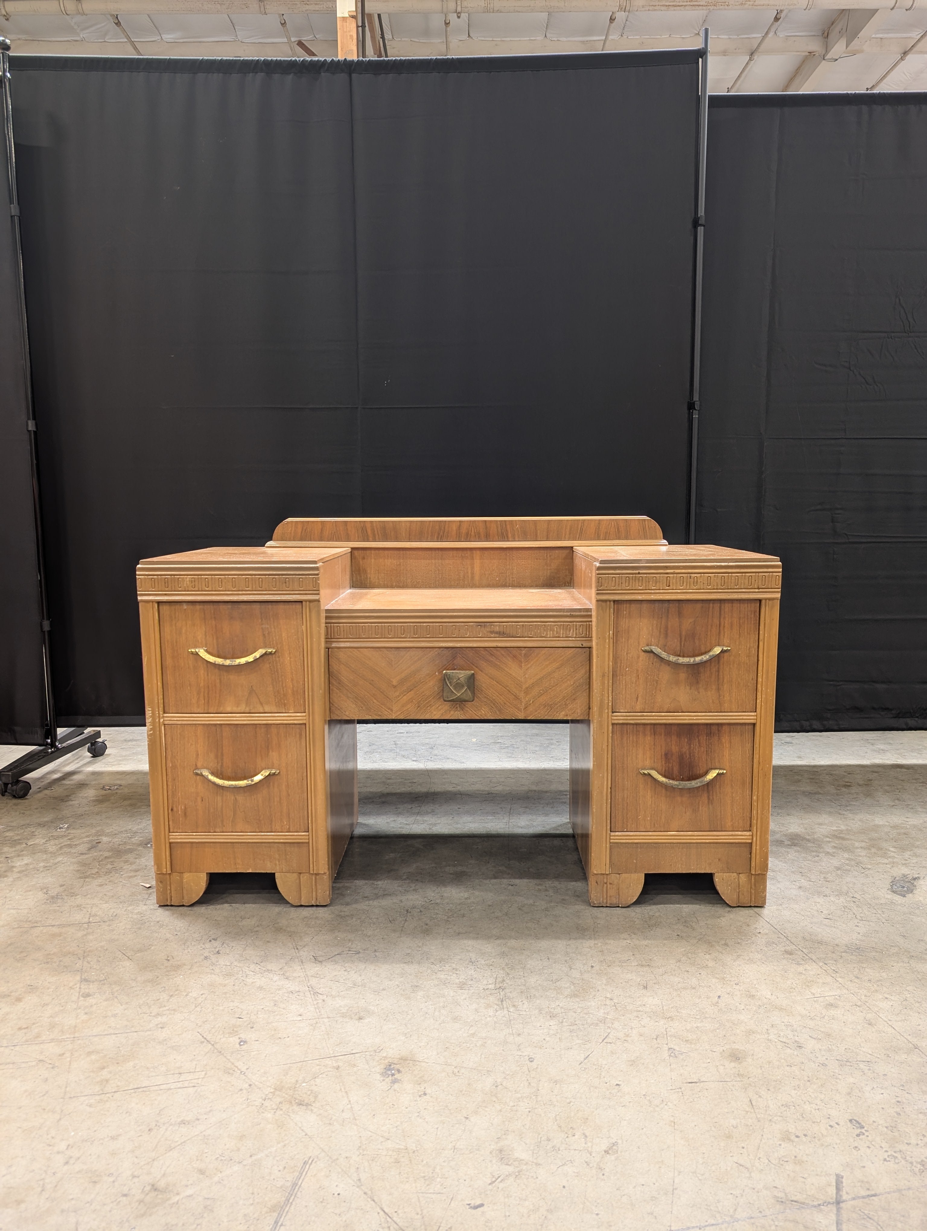 Vintage Wood Vanity Desk with Multiple Drawers