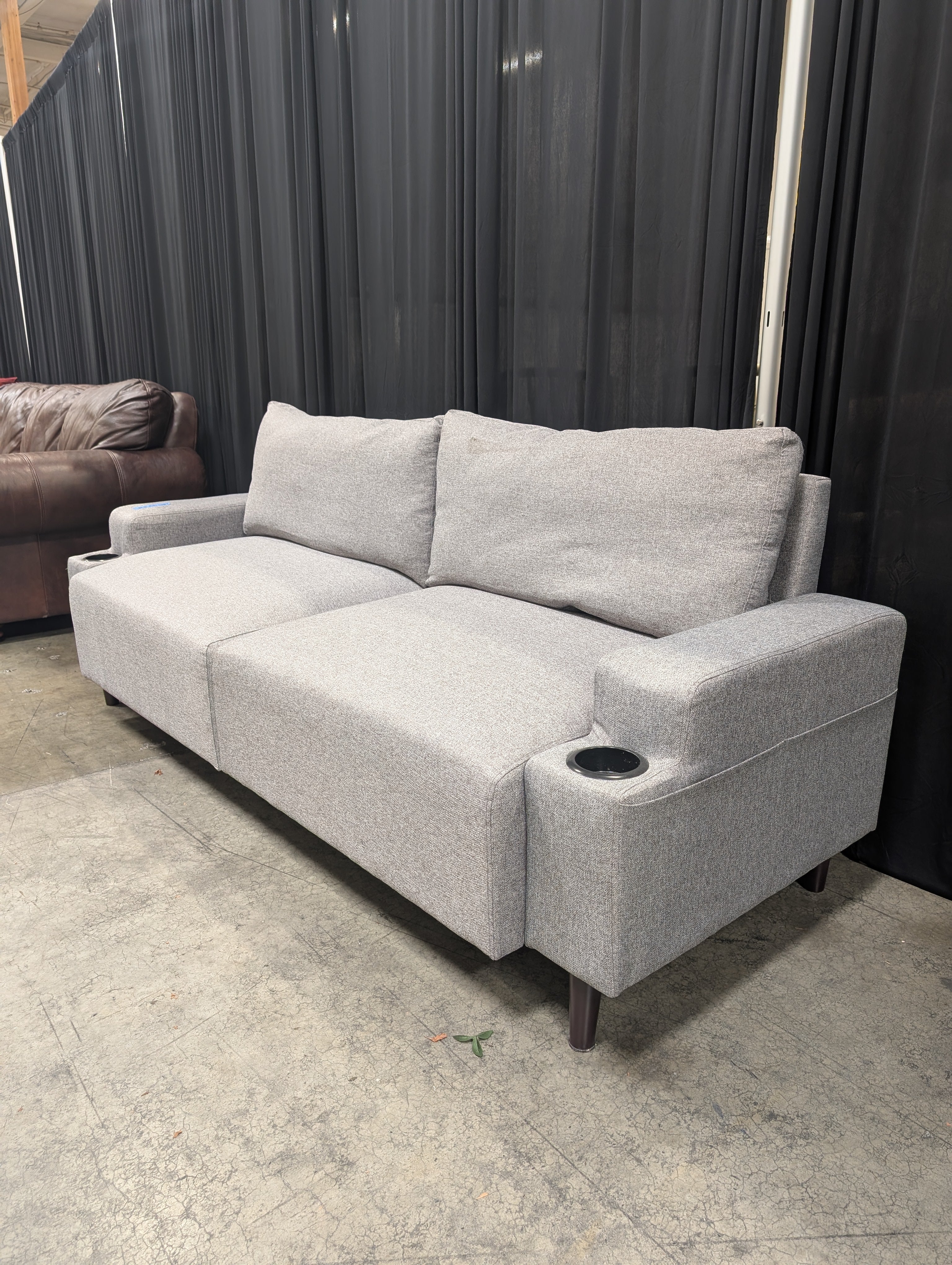 Grey Fabric Modular Couch with Cupholder