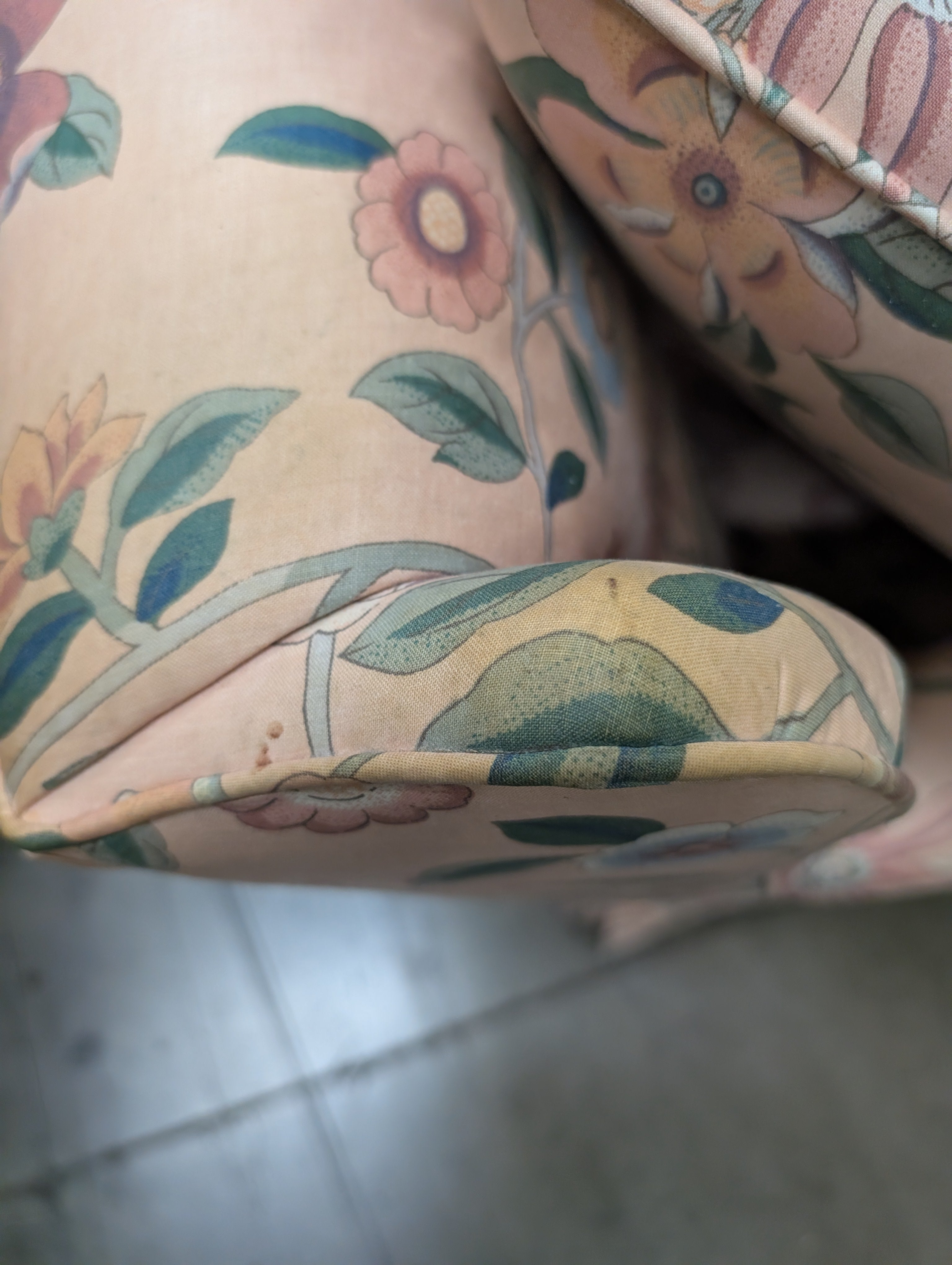 Vintage Style Floral Upholstered Armchair & Ottoman