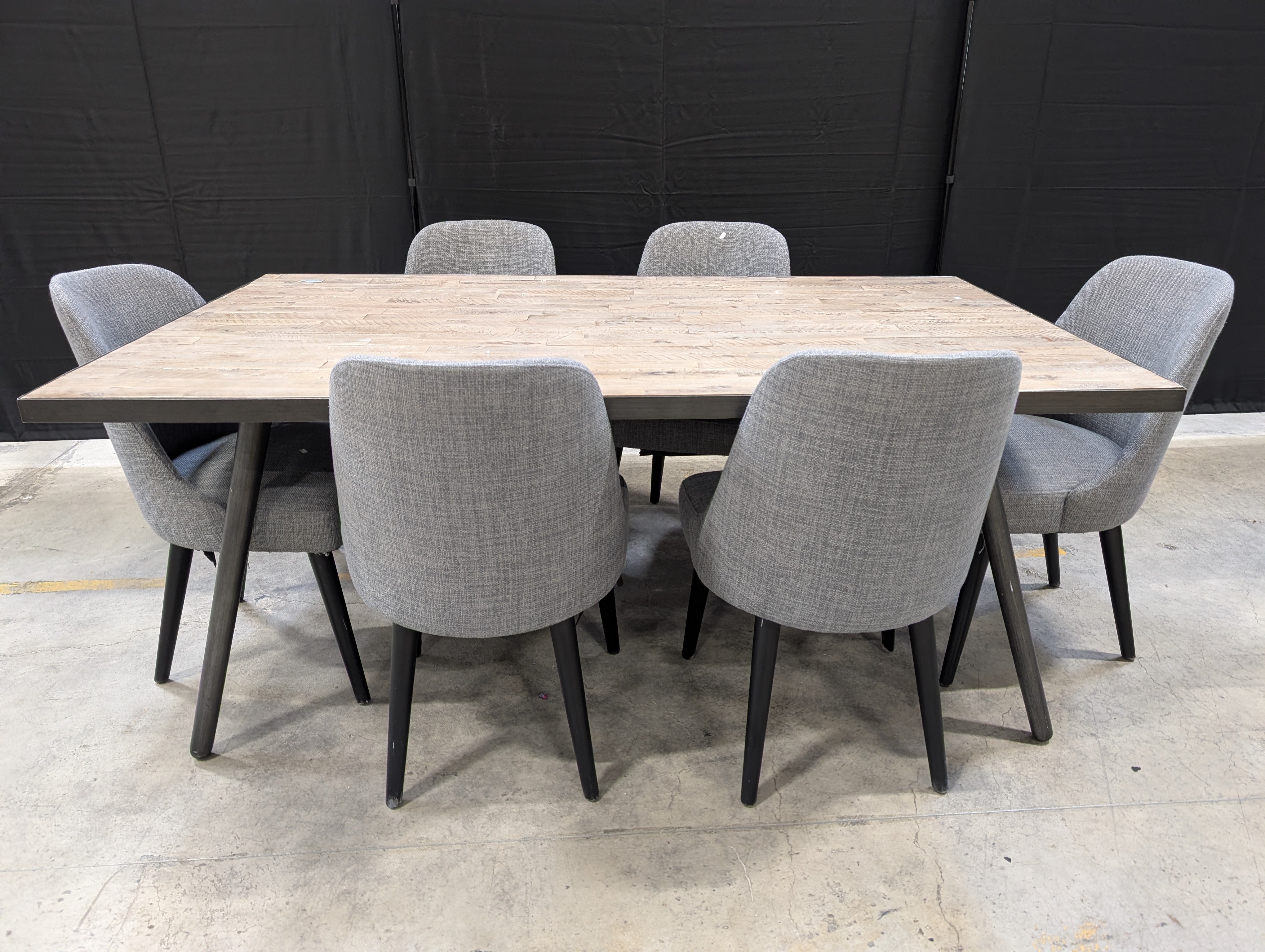 Industrial Style Rectangular Dining Conference Table with Six Chairs