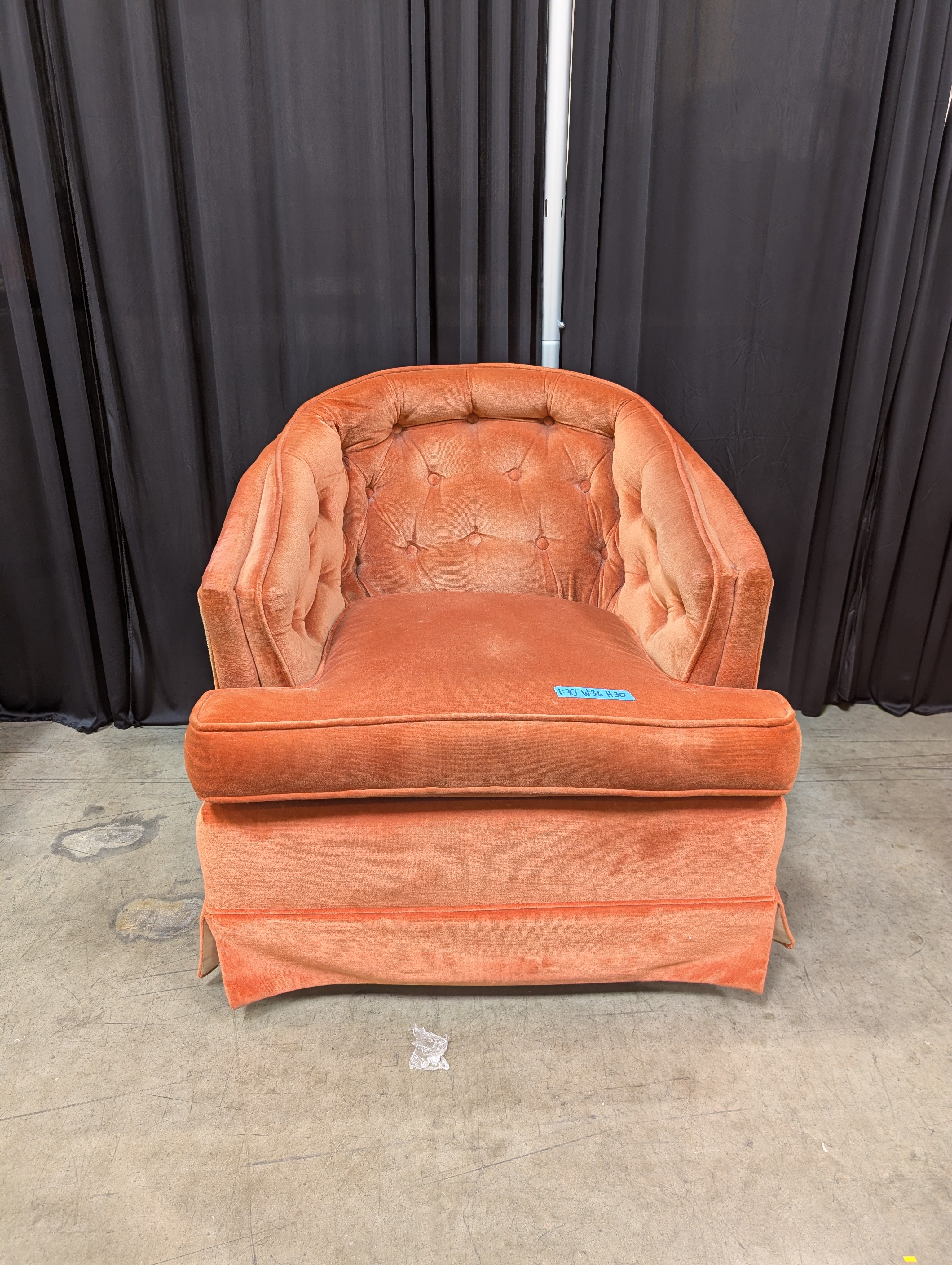 Vintage Tufted Barrel Back Armchair in Velvet