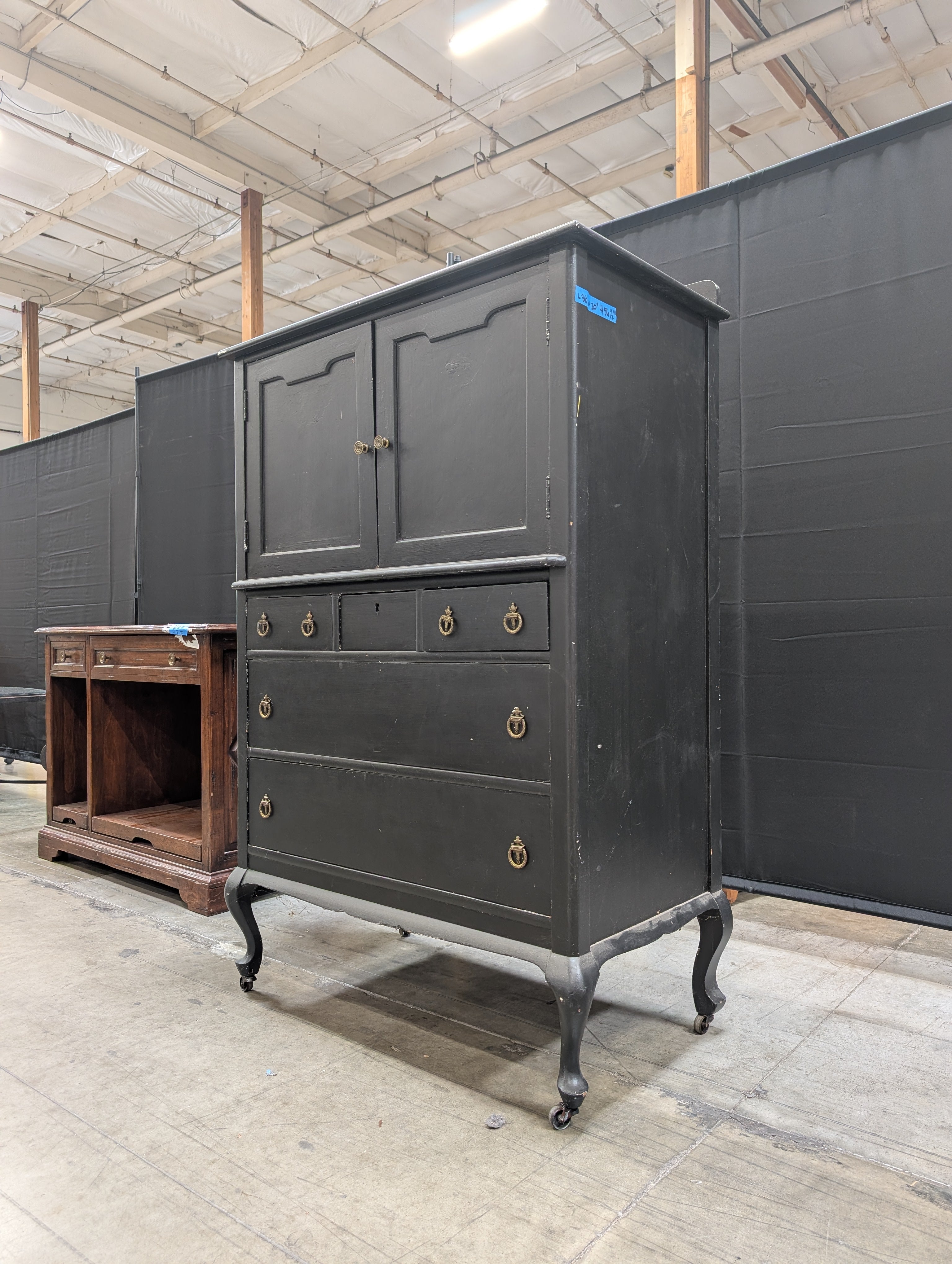 Black Painted Hickory Furniture Co. Storage Cabinet with Drawers