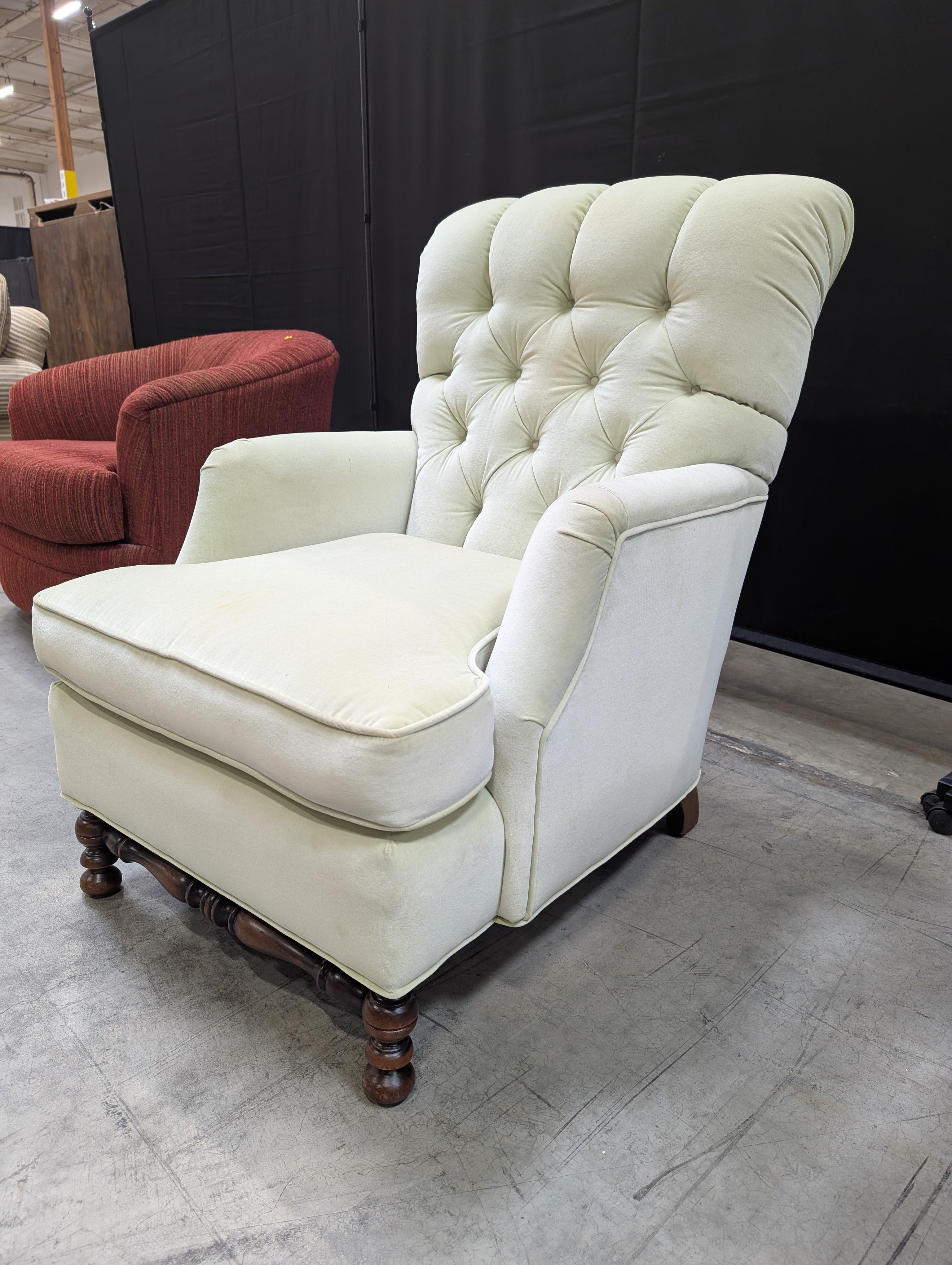 Classic Button-Tufted Mint Green Upholstered Armchair