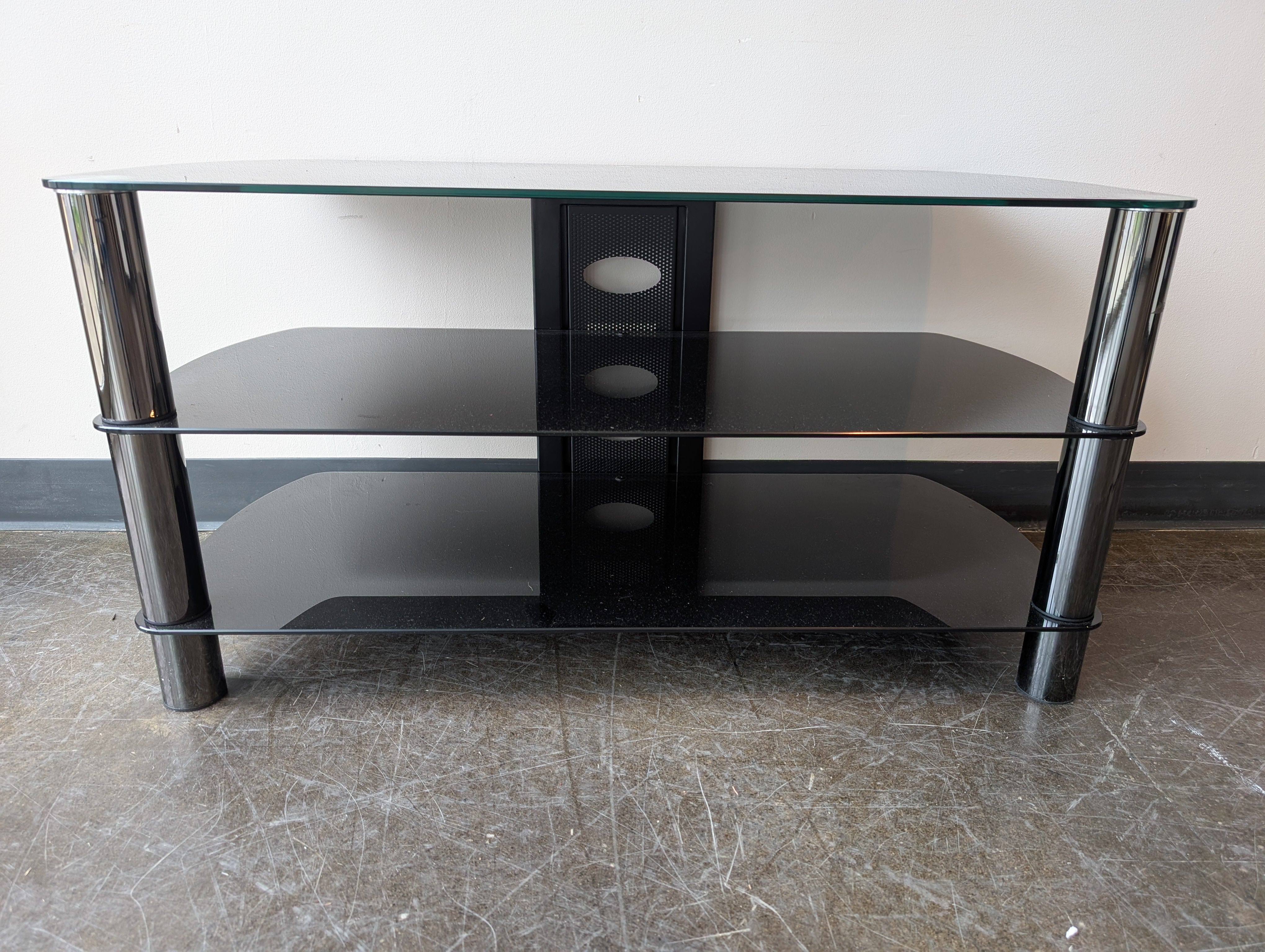 Modern Black Glass Media Console with Three Tiers